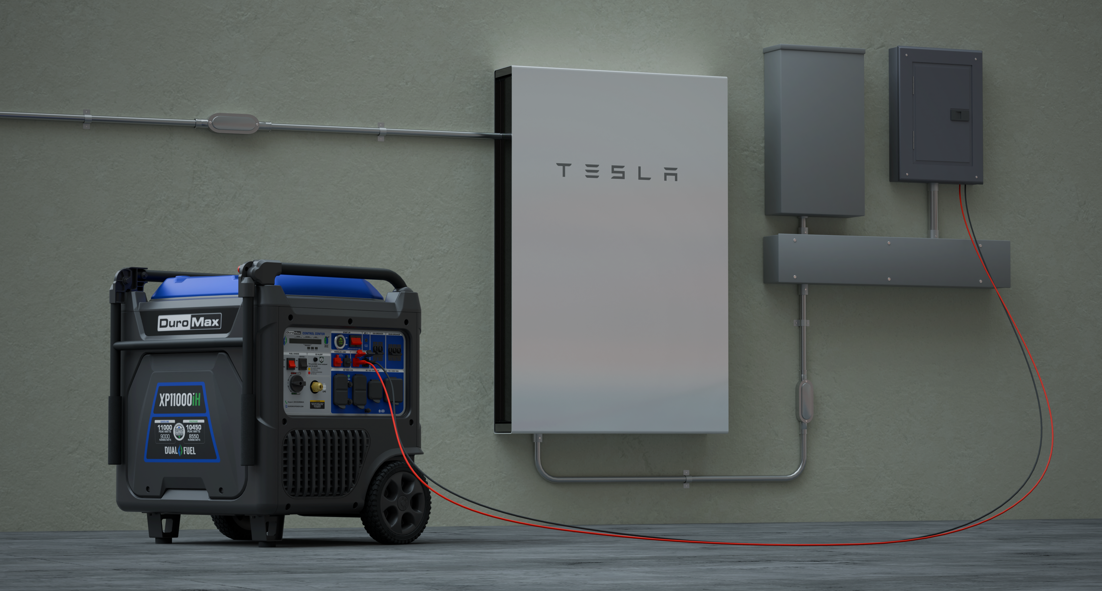3D render showcasing Tesla Powerwall functionality