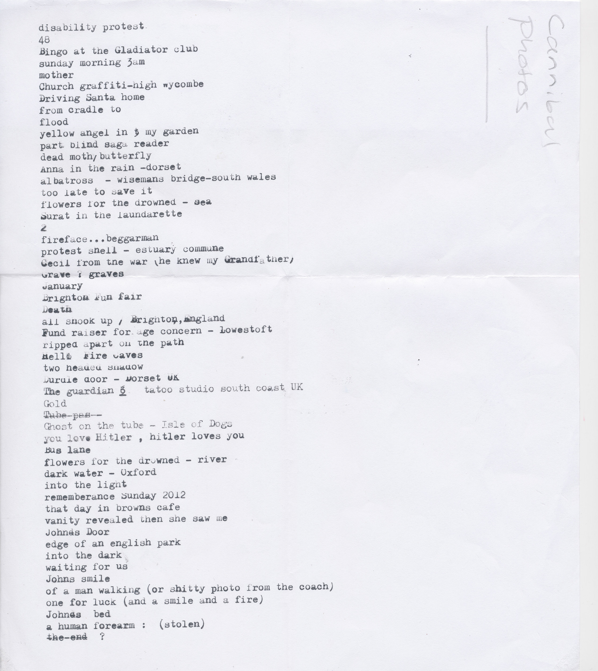 Cannibal - Image titles - all snapshot images from 1996-2012