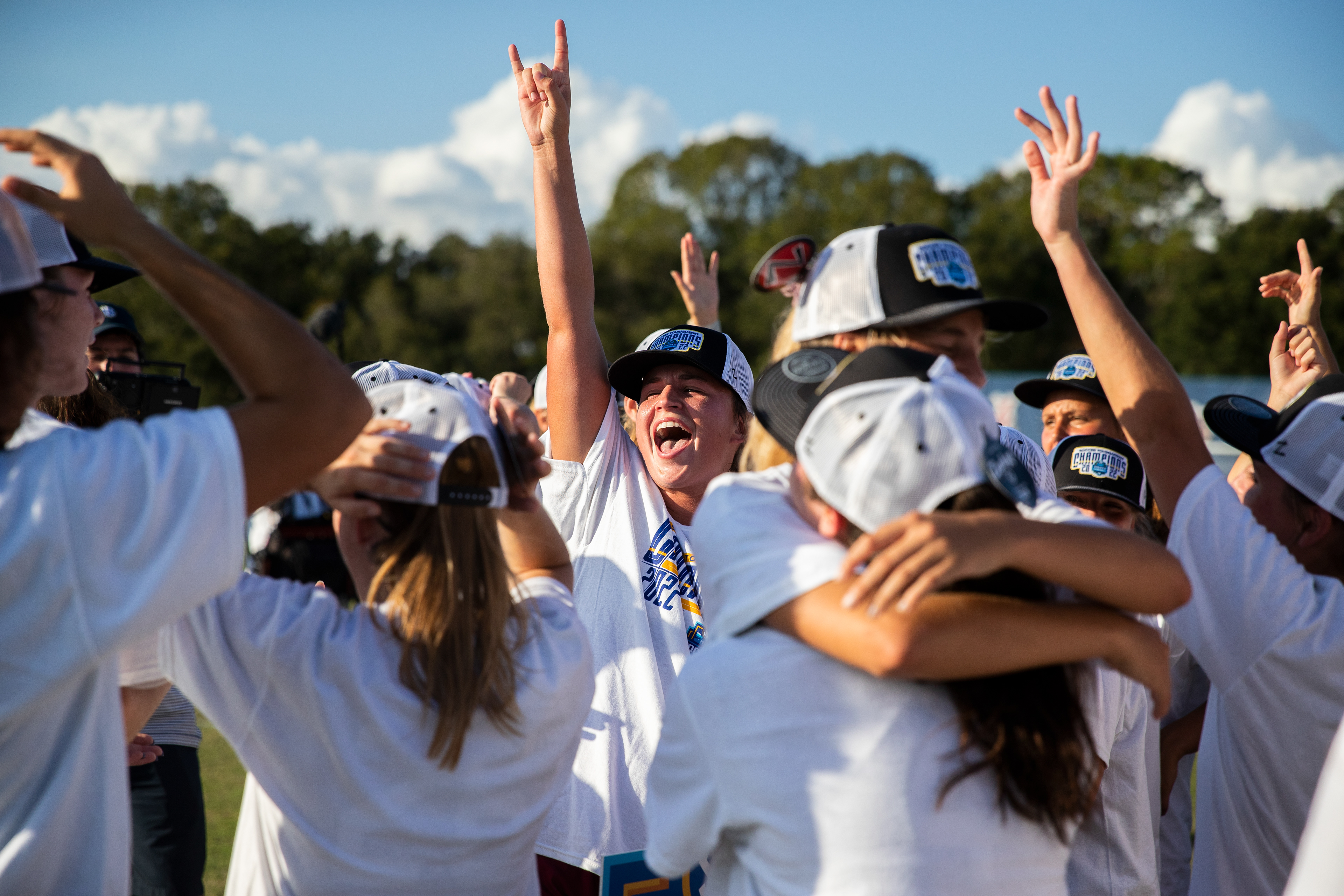The Gamecock Women's Soccer team celebrates after winning the 2022 SEC Championship.