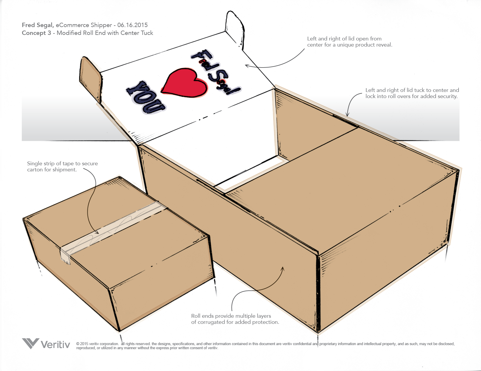 Concept sketches for Fred Segal's eCommerce shippers designed by Andrew Thompson