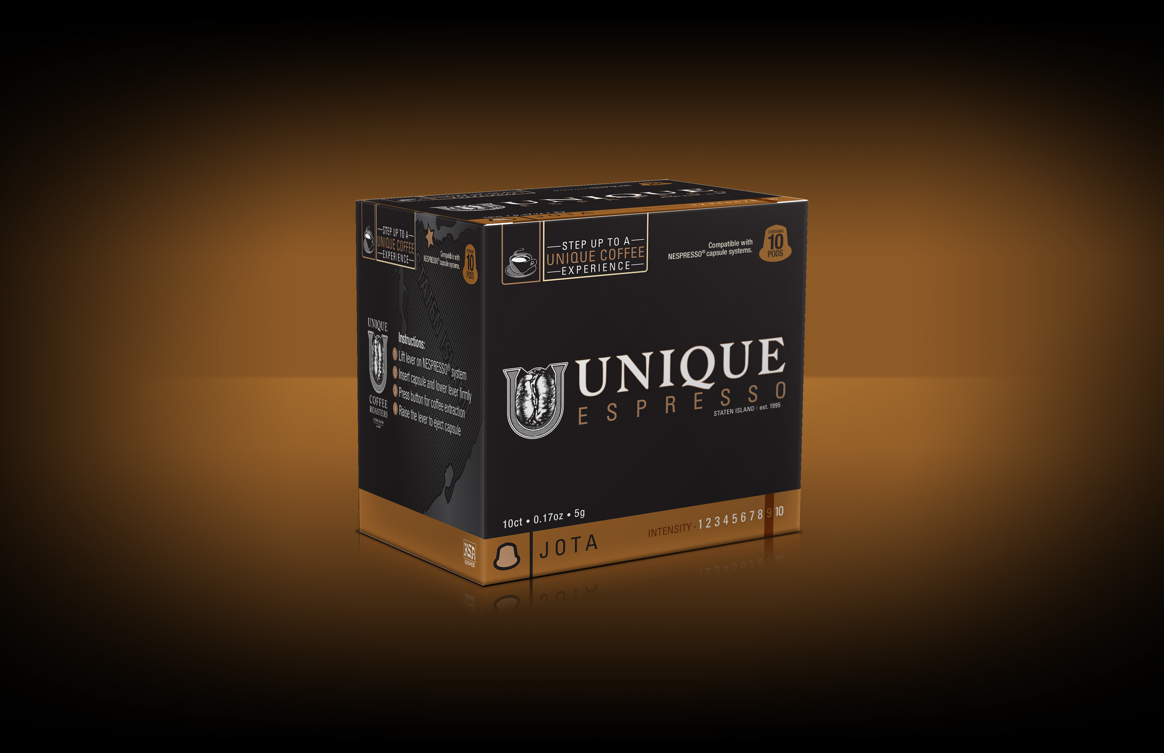 Photoshop 3D rendering of Unique Coffee Roaster's Espresso packaging designed by Andrew Thompson