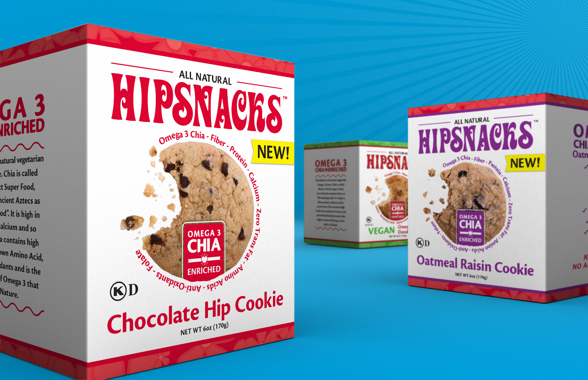 Photoshop 3D Rendering of Hipsnacks Retail cartons designed by Andrew Thompson