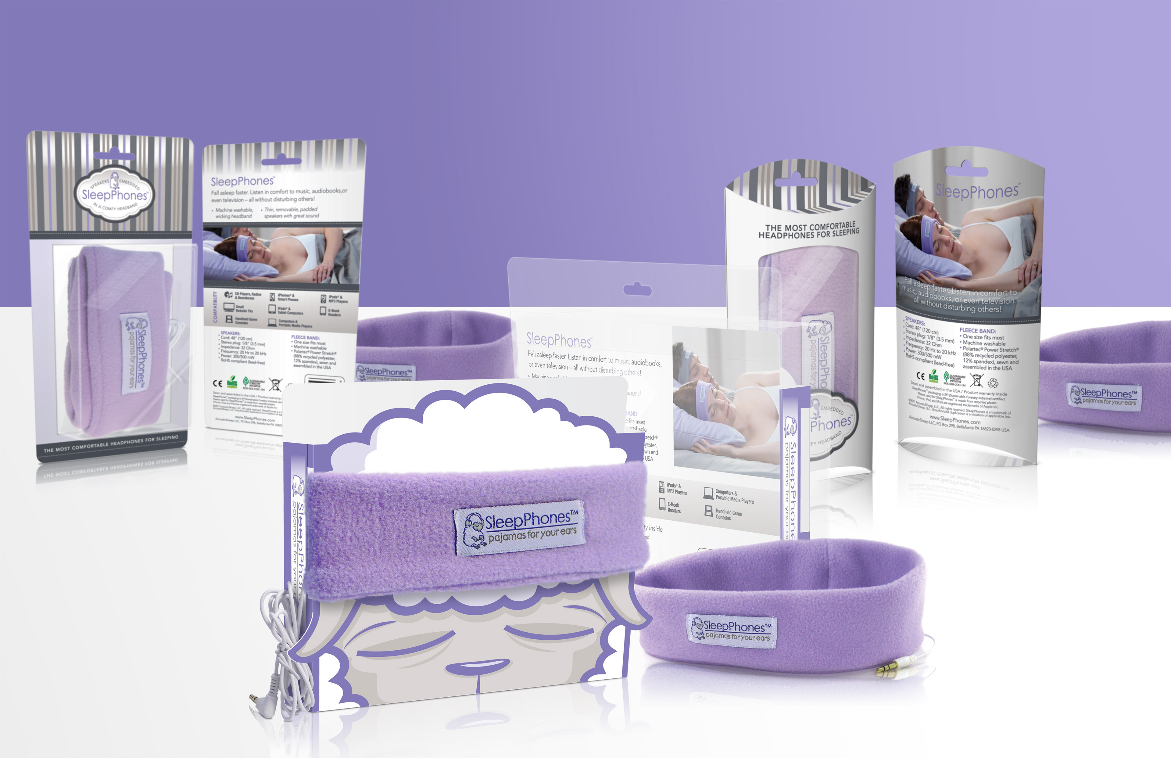 Concept renderings for SleepPhones retail packaging designed by Andrew Thompson