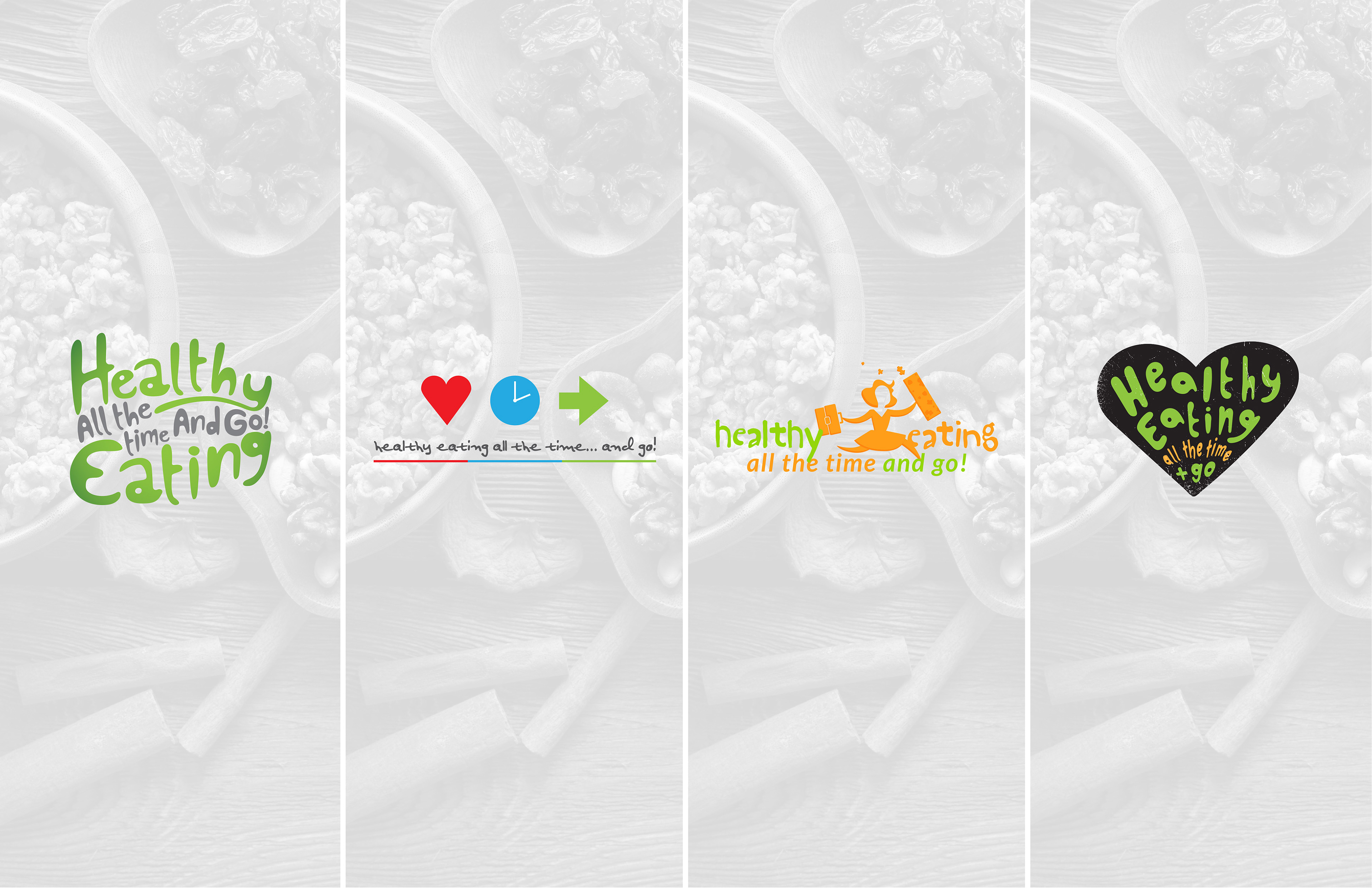 Healthy Eating All The Time and Go logo concepts designed by Andrew Thompson