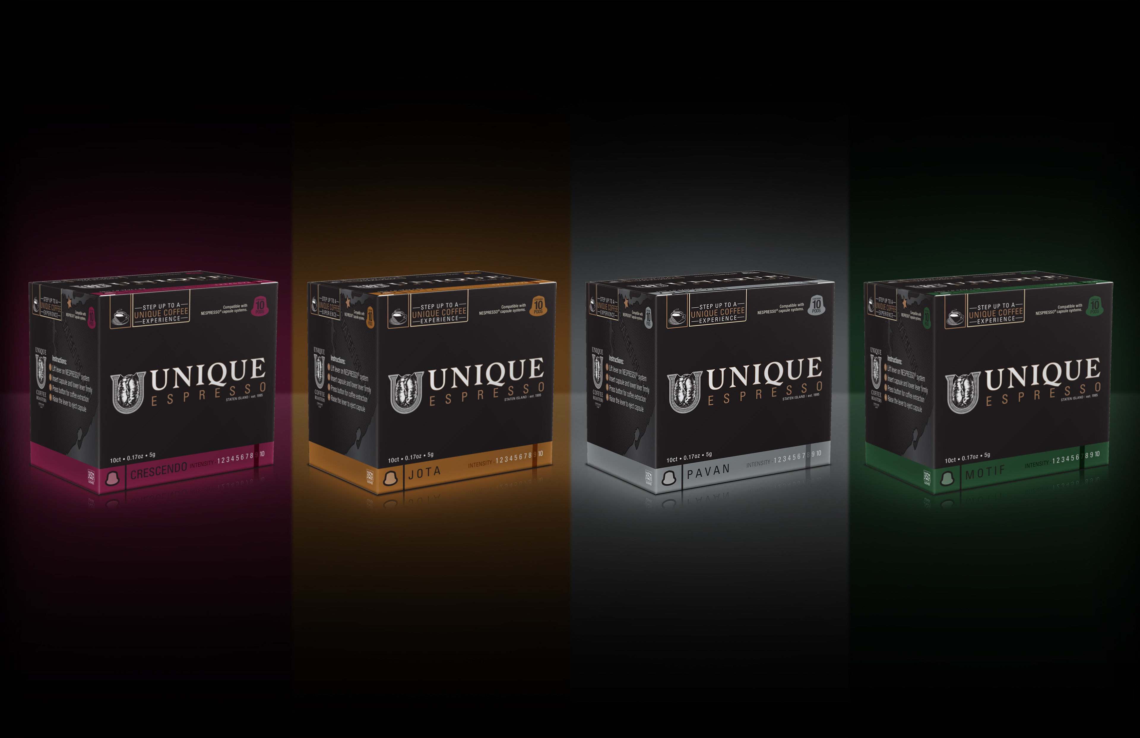 Photoshop 3D rendering of Unique Coffee Roaster's Espresso packaging designed by Andrew Thompson