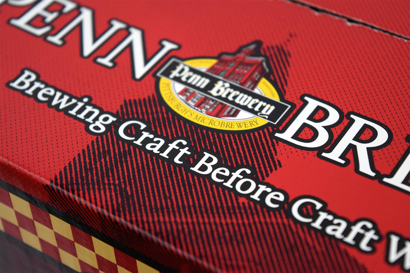 Photograph of Penn Brewery's 30th Anniversary box for Penn Pilsner designed by Andrew Thompson
