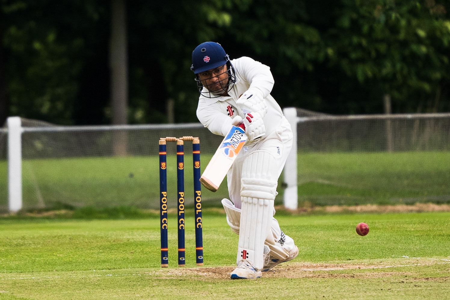 Saugata Bhattacharya, the St. Chads opener on his way to 105* playing against Pool CC in the Airedale &amp; Wharfedale Senior Cricket League Division 4