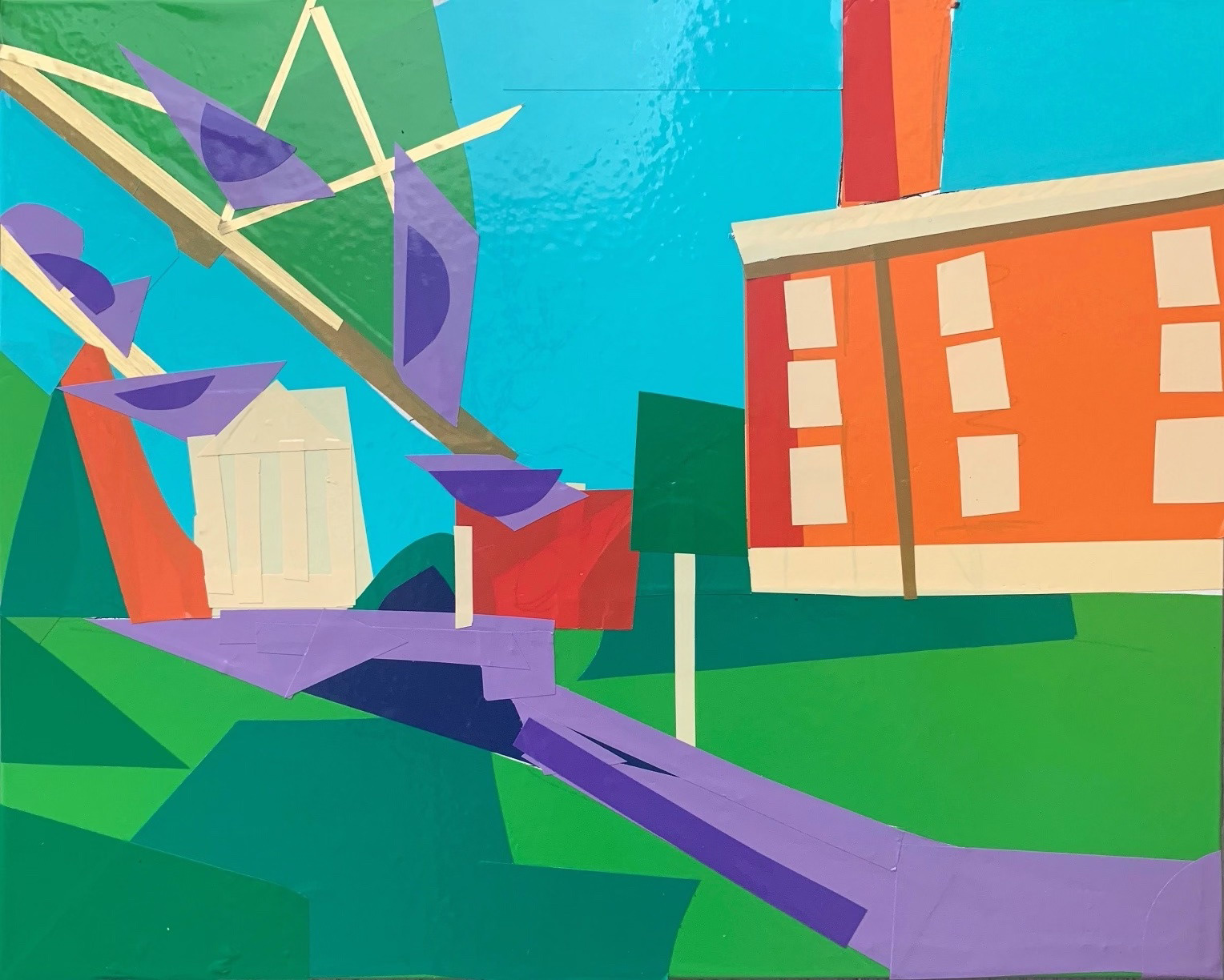 Foxcroft, Vinyl Collage on Board, 6x8 In, Winter 2023, Independent, Collaged from photo I took in Winter 2022