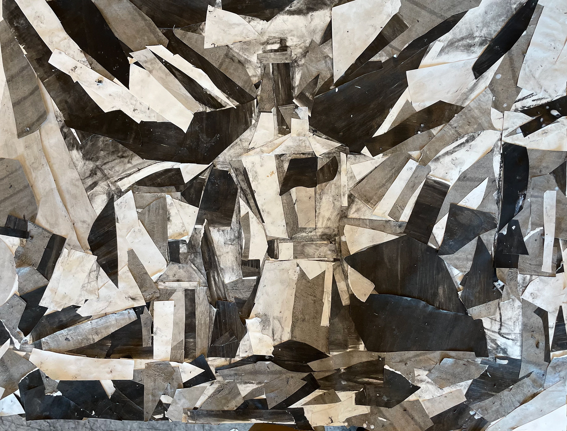 Still life collage, Collaged Ink Covered Paper on Paper, 18x24 In, Summer 2022, BU Summer Program, Drawn from observation