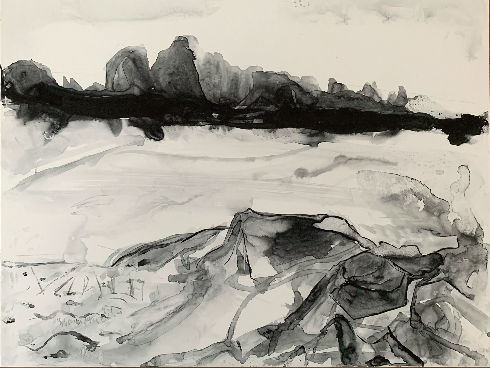 Graves Field, Ink on YUPO, 11x14 In, Winter 2023, School — Independent Studio Project, Painted from photo I took in Winter 2021