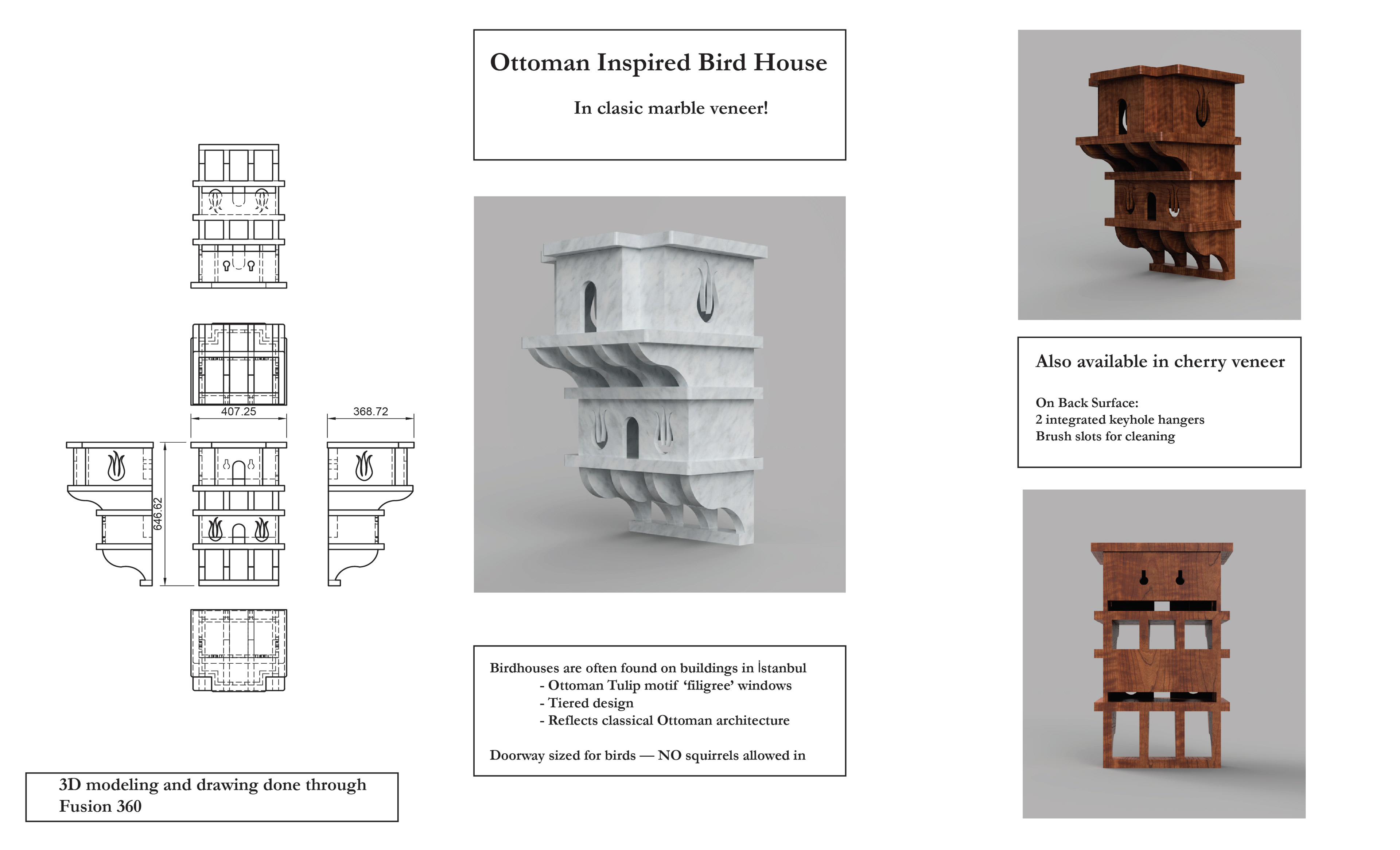 Ottoman Bird House, Adobe Illustrator, N/A, Summer 2024, Independent, Inspired by Ottoman birdhouses often found on important builidngs such as mosques and palaces — reimagined for the modern backyard