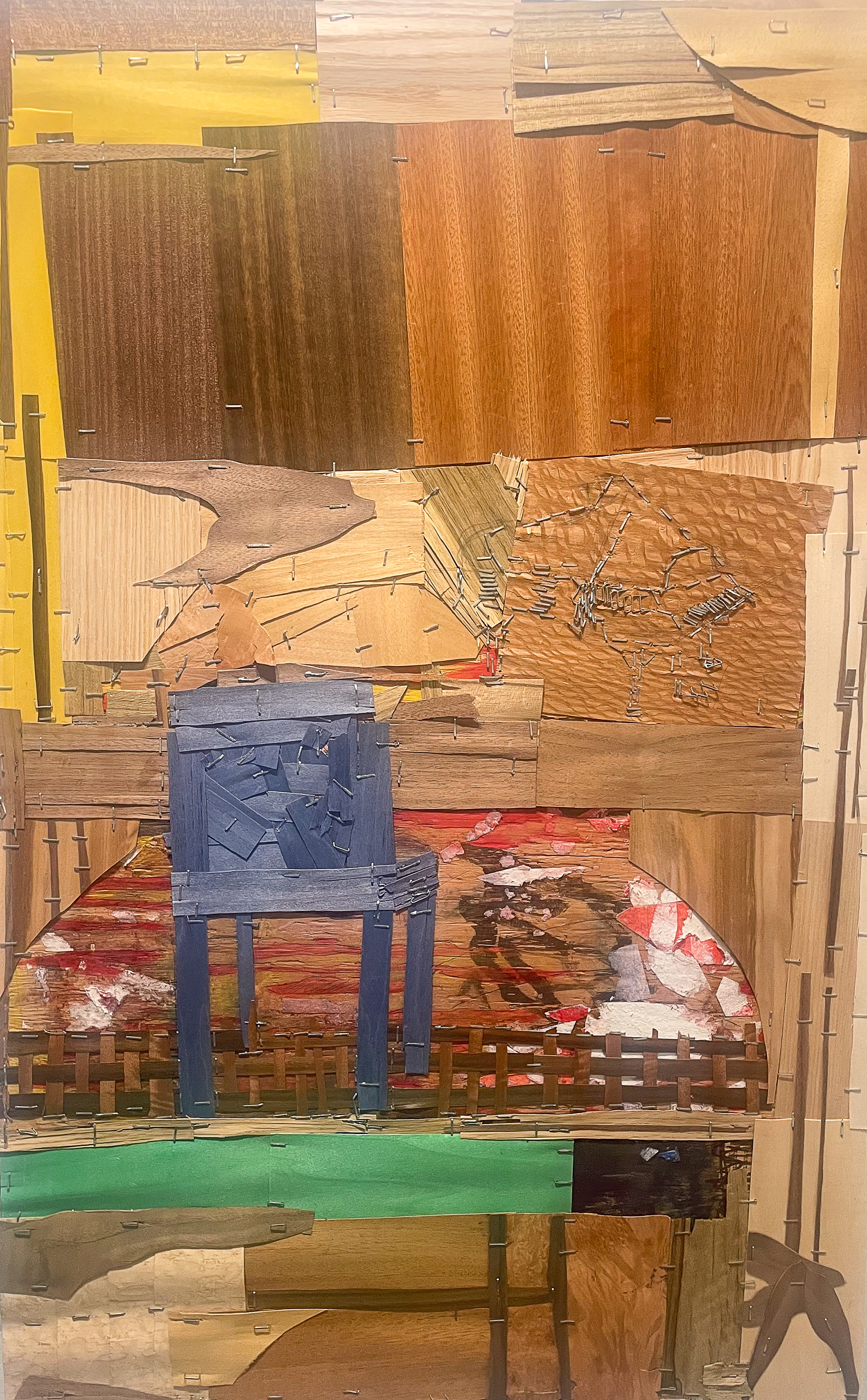 Timken Room , Veneer on Plywood, , Spring 2024, School — Independent Studio Project, Exploration of college using wood veneer and staples — inspired by the work of Alison Elizabeth Taylor