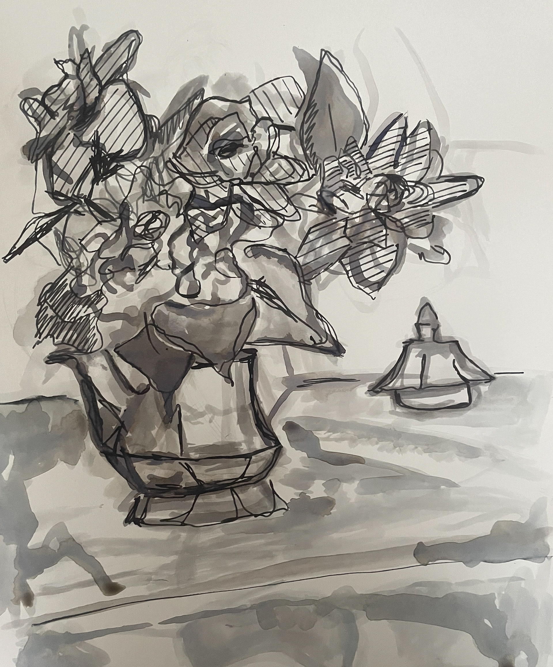 Ink still life, Ink on Paper, 11x14 In, Winter 2023, Independent, Drawn from observation