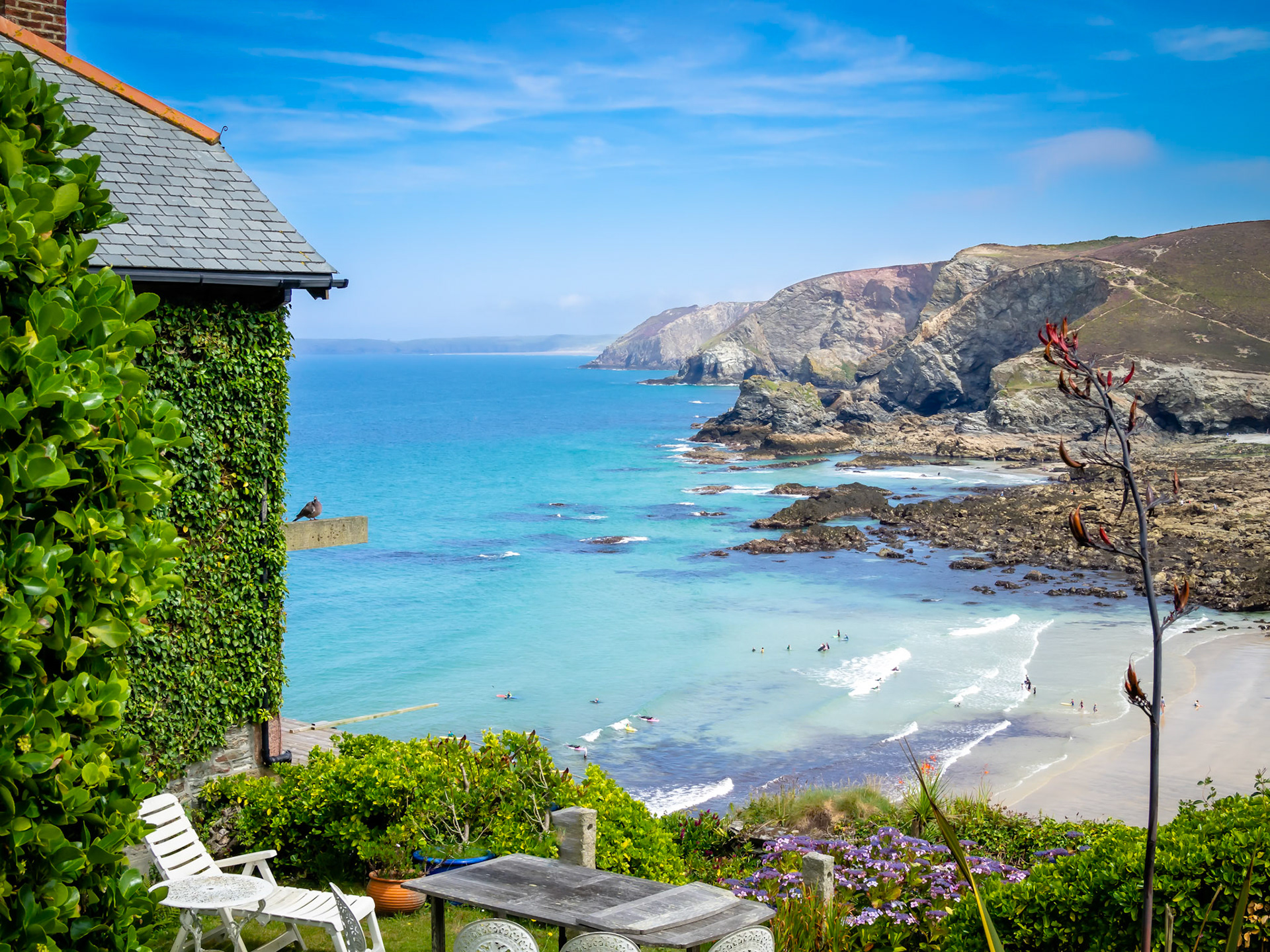 View of St Agnes beach and coastline Cornwall