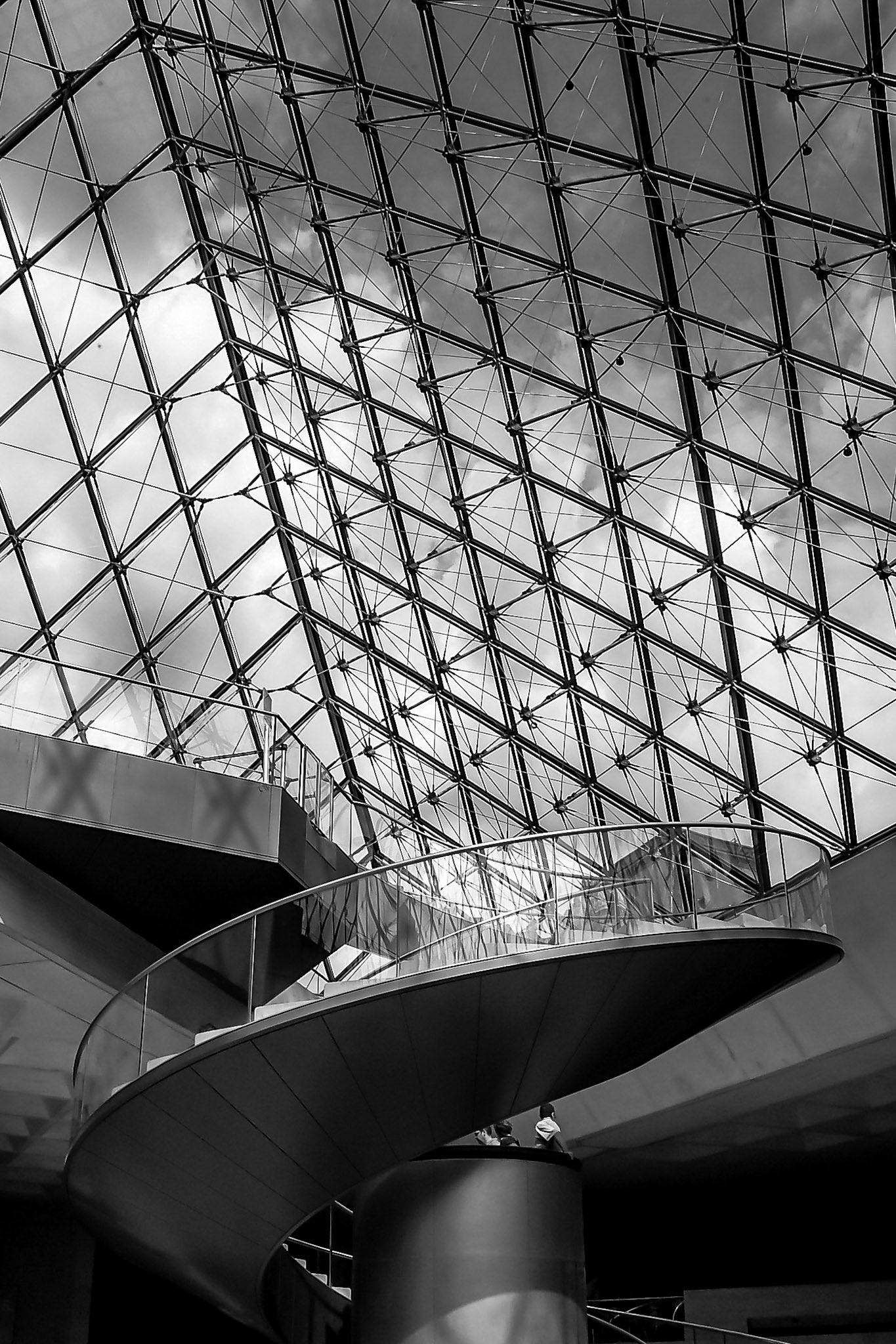 View of Louvre glass roof panels Paris