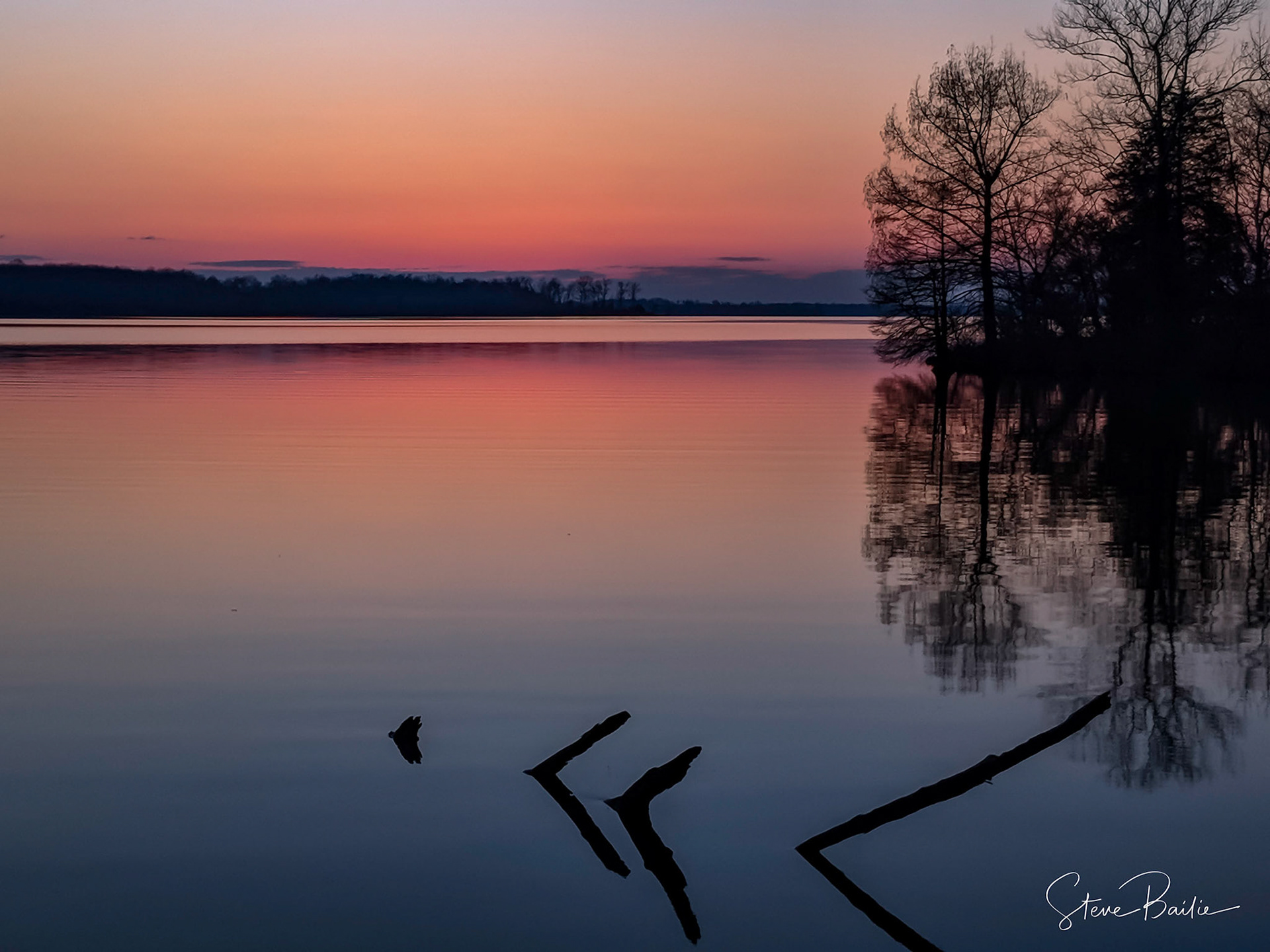 Calm water and reflections.