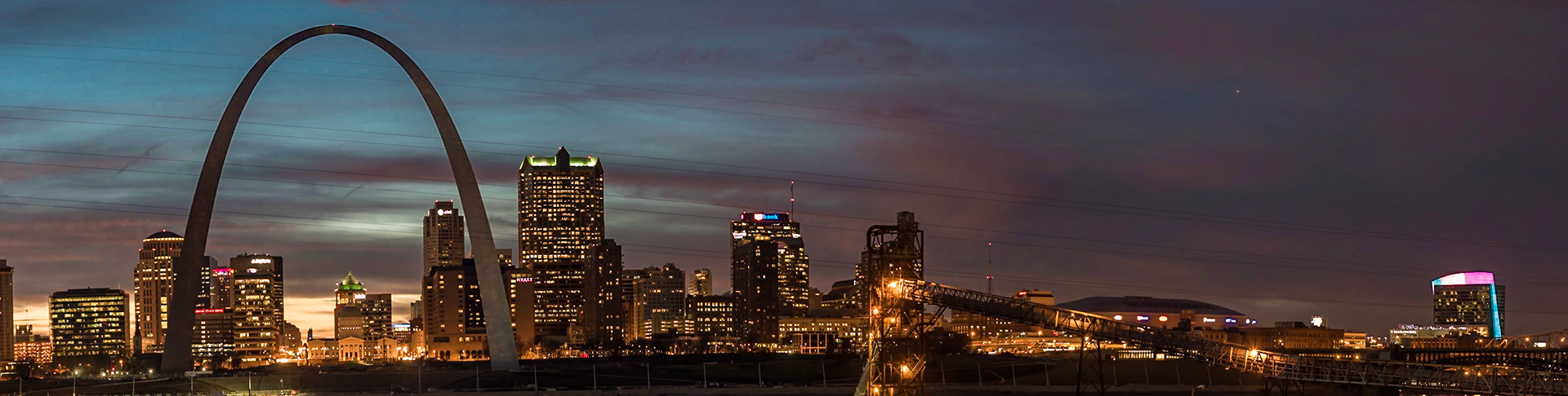 Panorama of St Louis as the sun was setting. These were taken from a platform in E St Louis for views of the city an Arch.