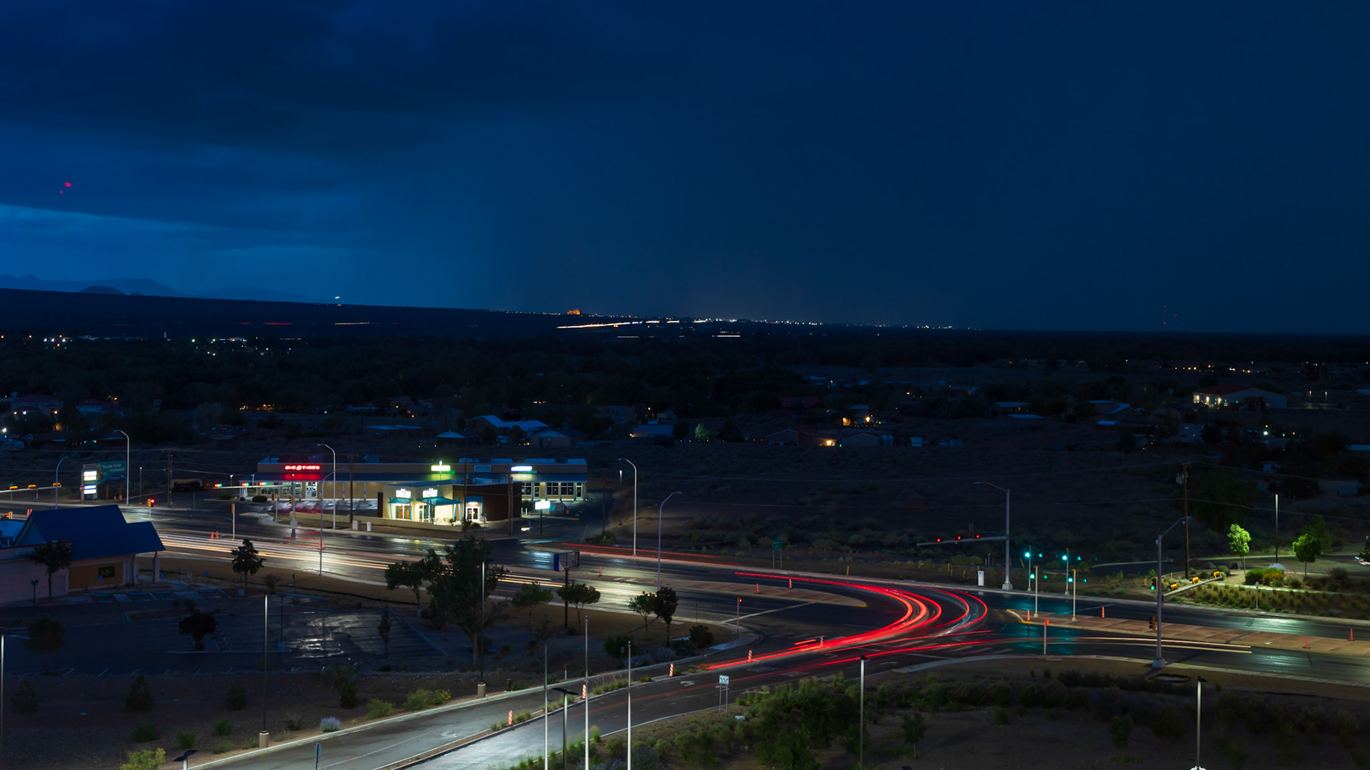 Long exposure to catch light trails from cars.