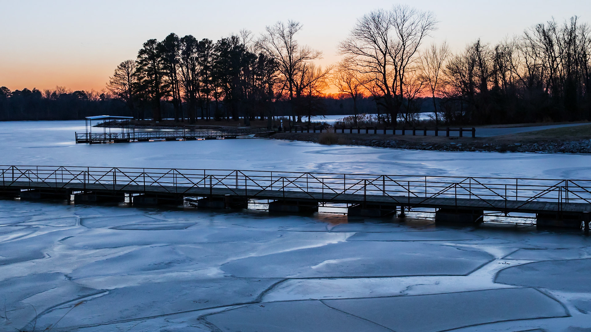 Icy winter sunset looking toward Bogard Point.