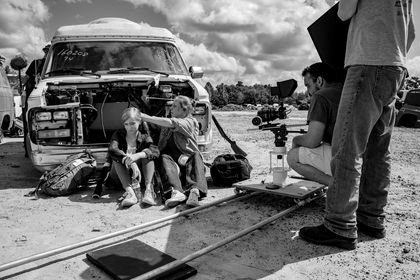Amelia Oswald & Jessica Bailey film a scene at the junkyard location