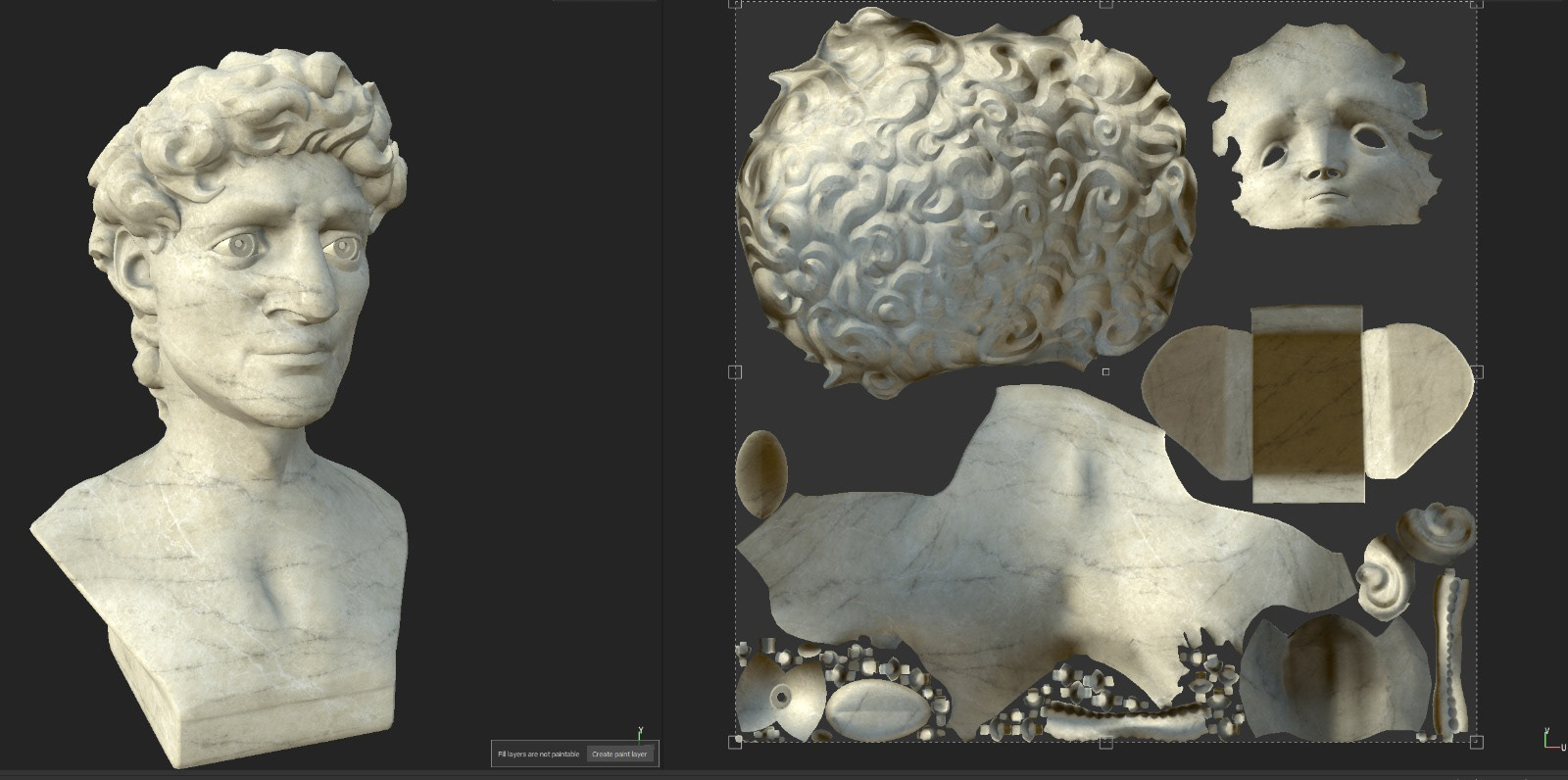 UV Layout in Substance Painter where I created the marble texture