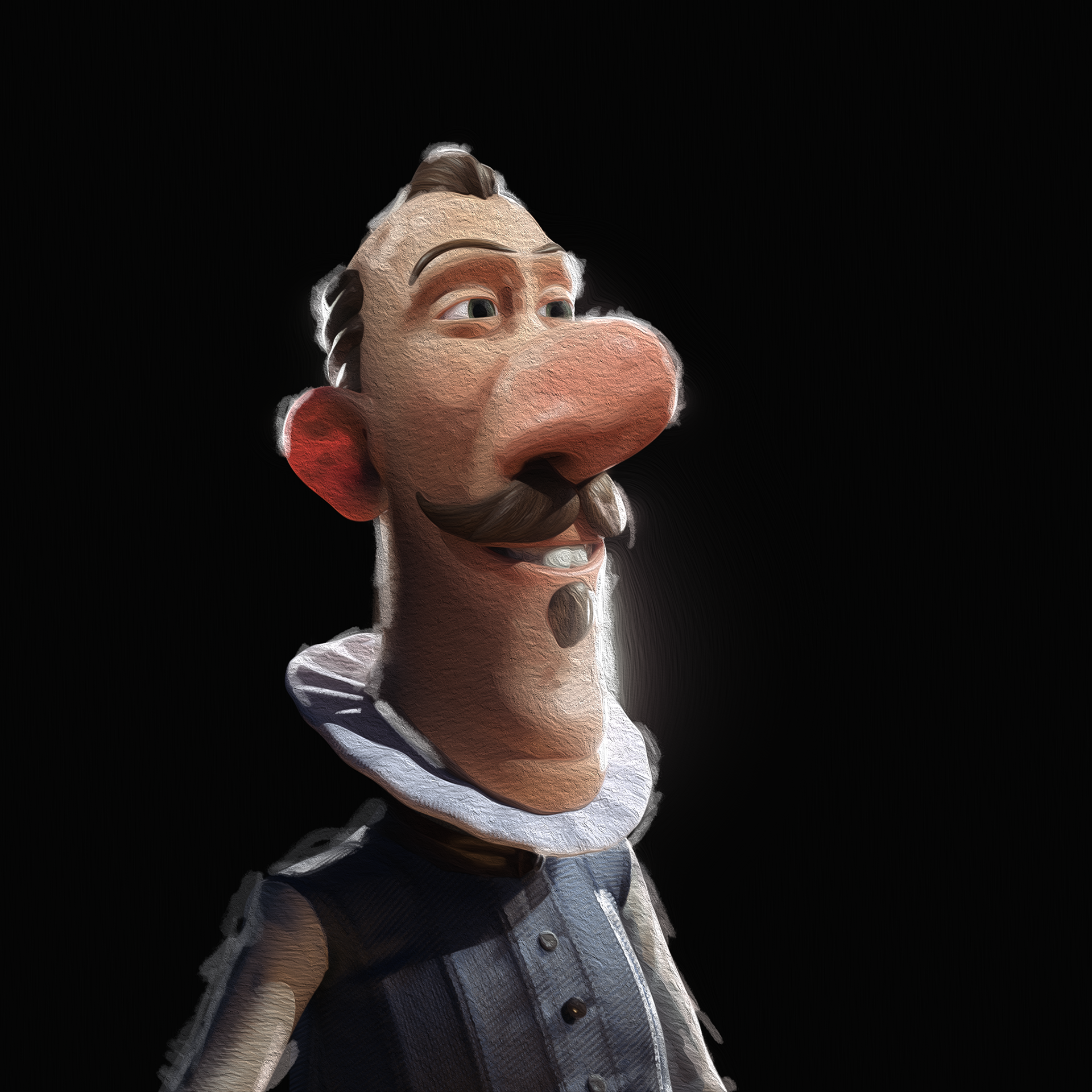 A rendering transformed into an oil painting for the credits scene