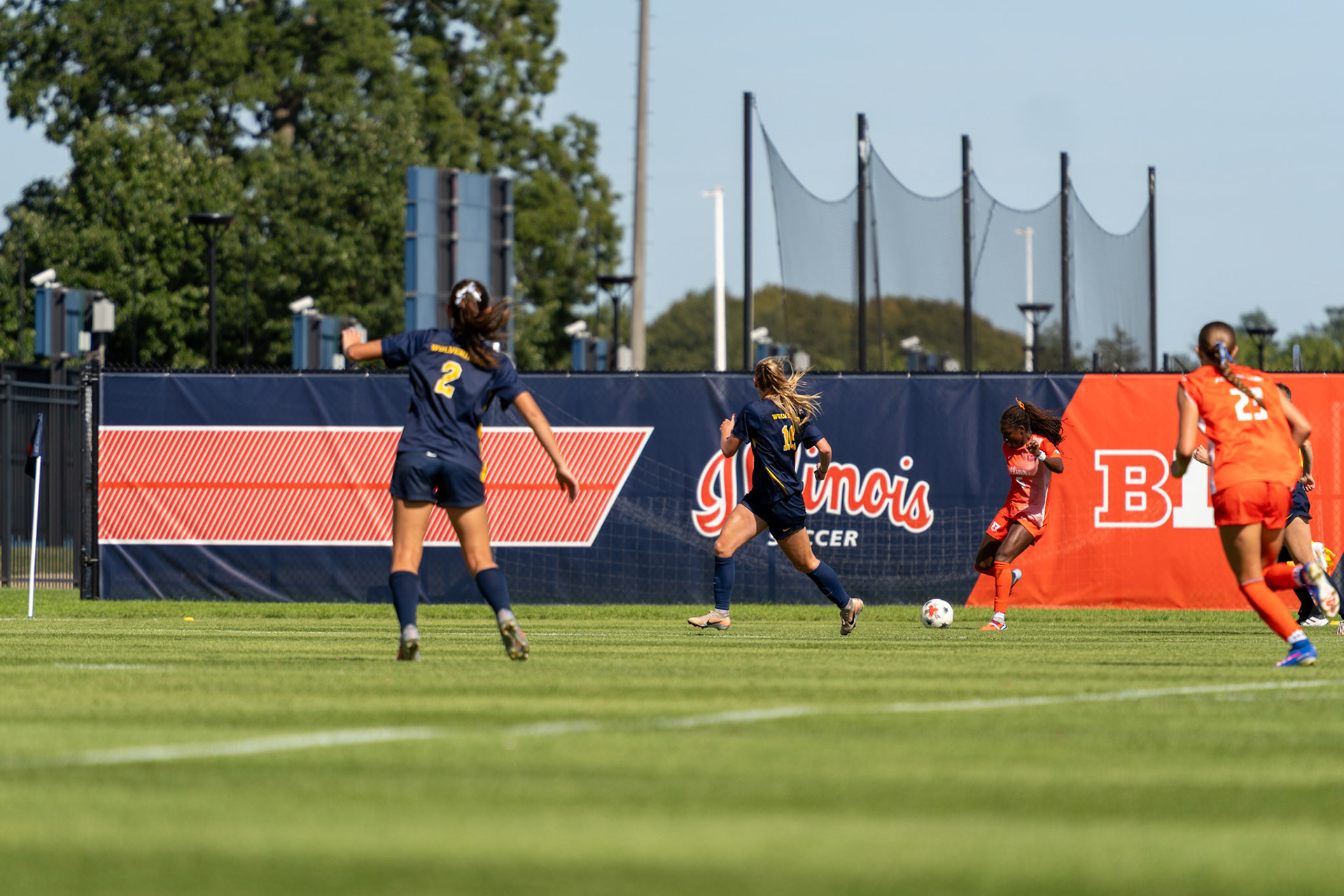 Cayla Jackson, junior forward, makes a last-ditch effort to send the ball toward goal at Demirjian Park on Sunday. Illinois fell to Michigan 2-0 in the Big Ten matchup.