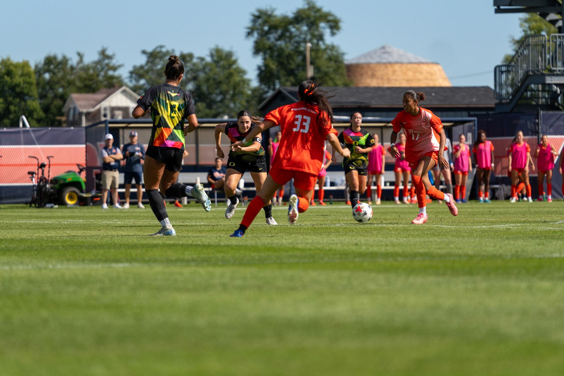 Gabriella Garcia-Terrell, junior forward, advances the ball up the field against Oregon at Demirjian Park on Sunday. Garcia-Terrell scored the opening goal of the match in the 51st minute to give Illinois a 1-0 lead.