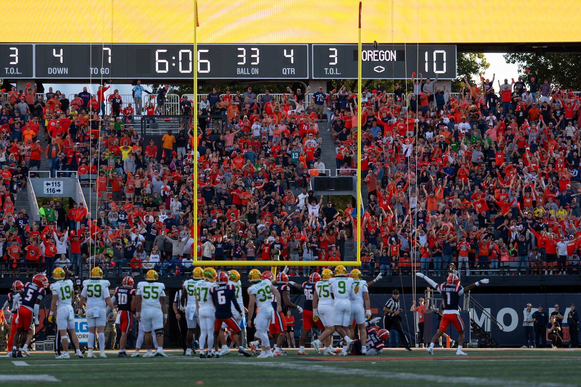 Oregon kicker Gage Hurych reacts after missing a 53-yard field goal attempt in the fourth quarter at Gies Memorial Stadium on Oct. 24, 2026. Hurych, who entered the game without a miss on the season, finished the day missing three of four attempts in the Ducks’ 21-10 loss.