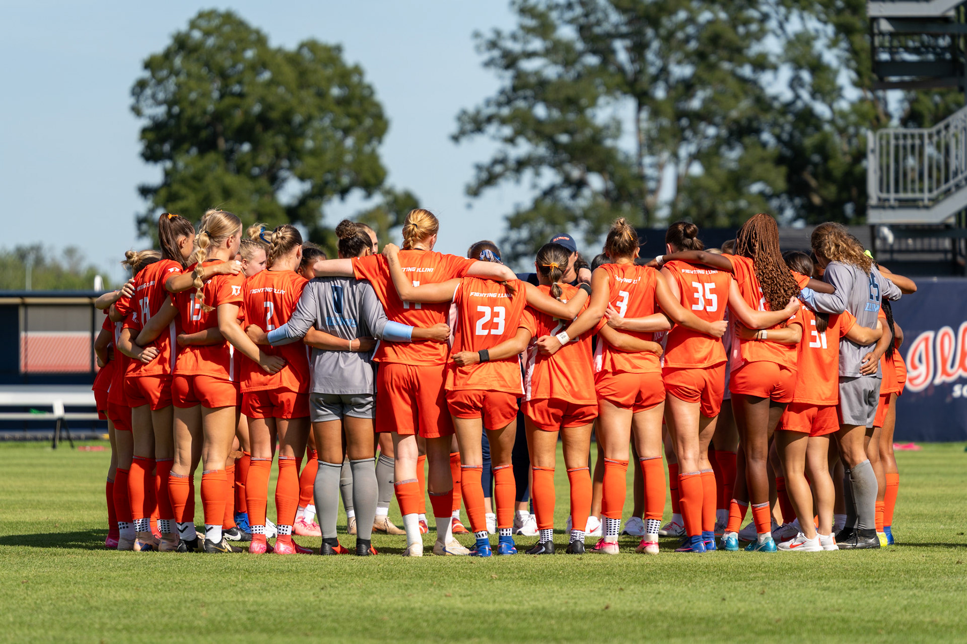 Illinois players huddle together following their 2-0 loss to Michigan at Demirjian Park on Sunday. The Illini dropped to 3-1-4 overall and 0-1-1 in Big Ten play with the defeat.