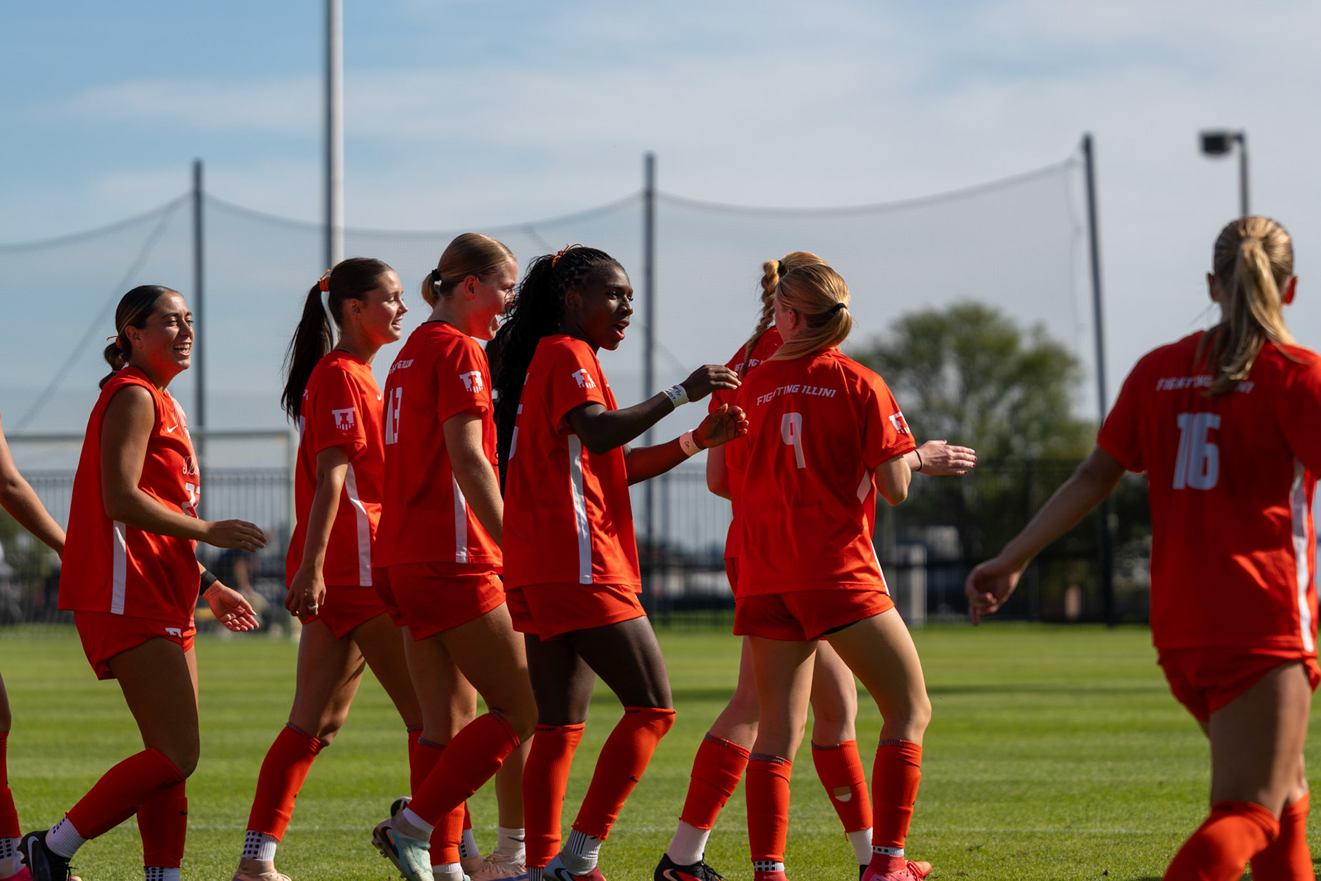 Illinois players wave to fans at Demirjian Park following their 2-0 victory over Oregon on Sunday. The win on Senior Night improved the Illini to 4-2-5 overall on the season.