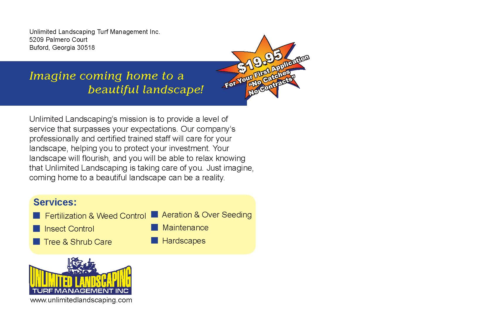 Unlimited Landscaping, Large Direct Mail Postcard (Back)