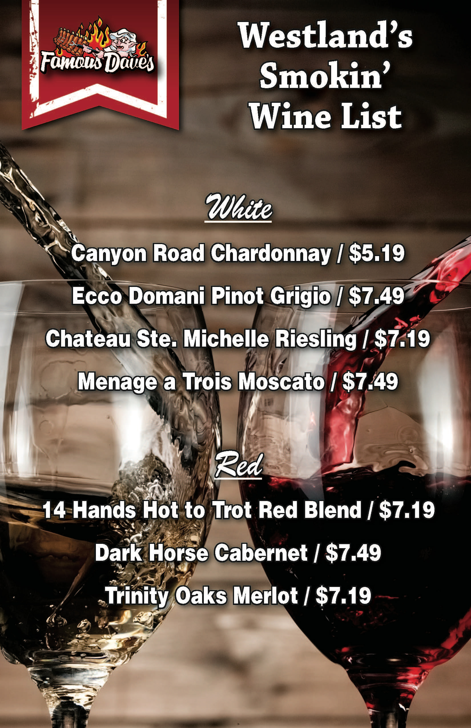 Famous Daves (Wine Menu Cards)