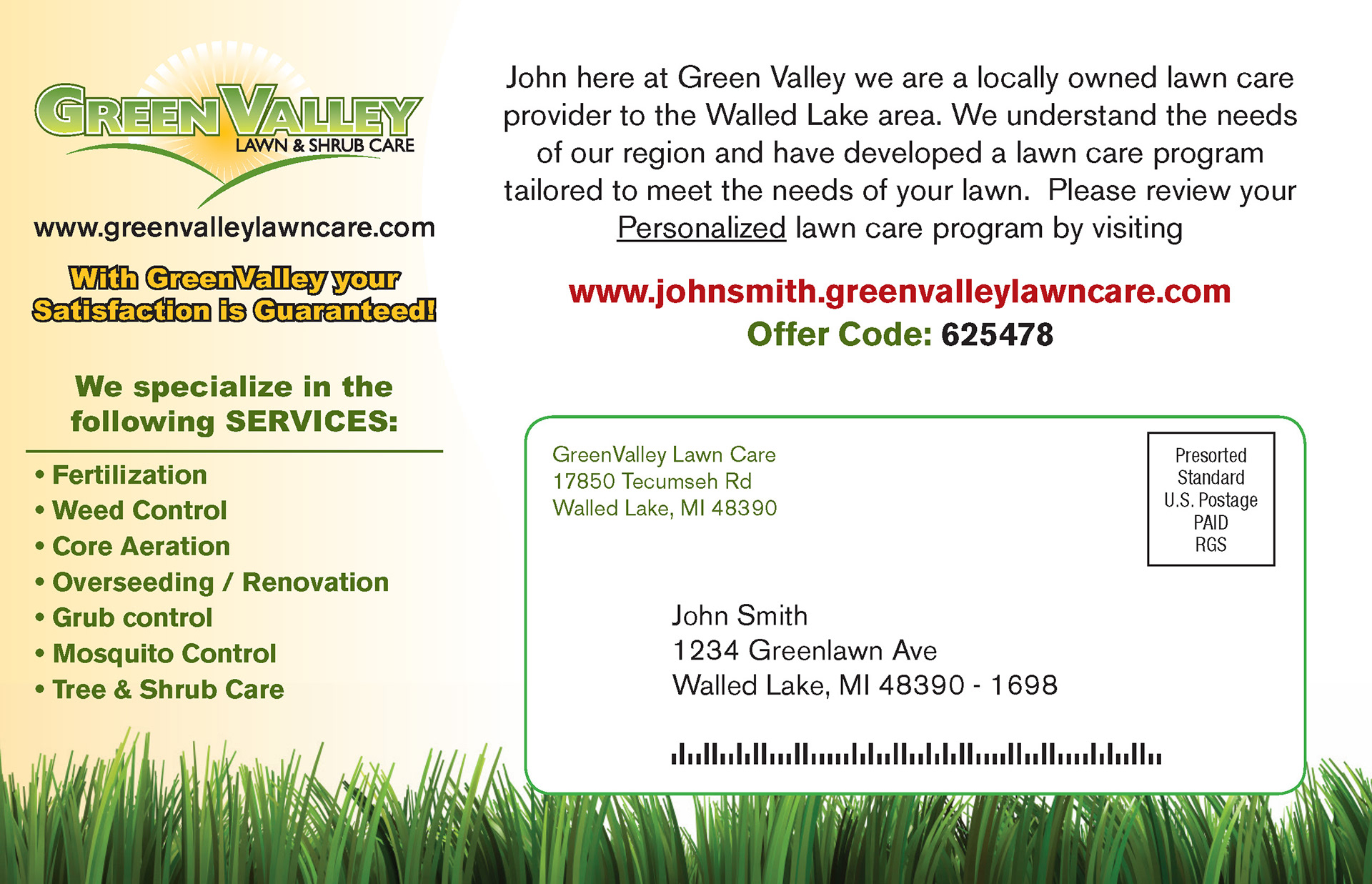 Green Valley, Direct Mail Postcard (Back)