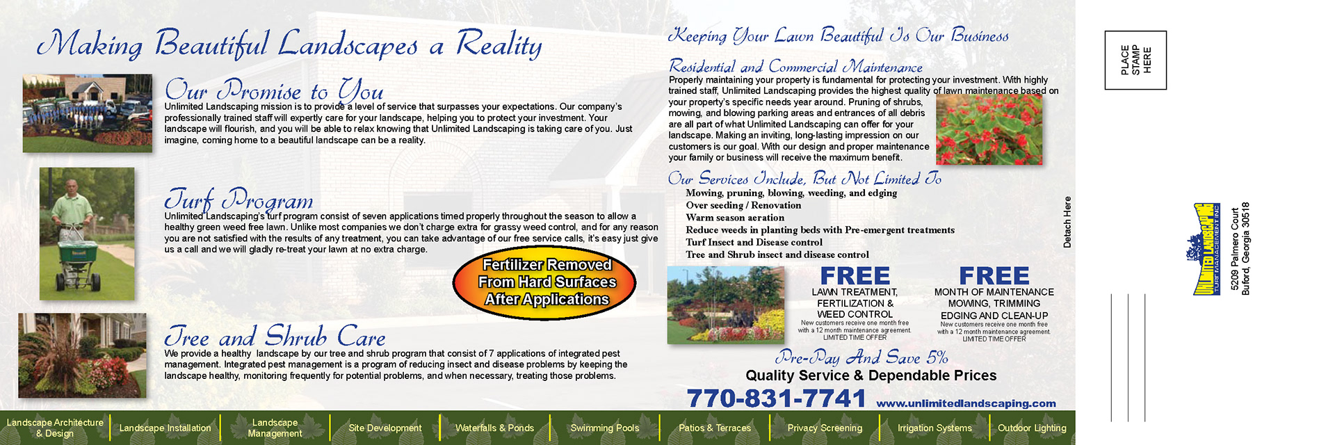 Unlimited Landscaping, Direct Mail Postcard (Inside with Remit Card)