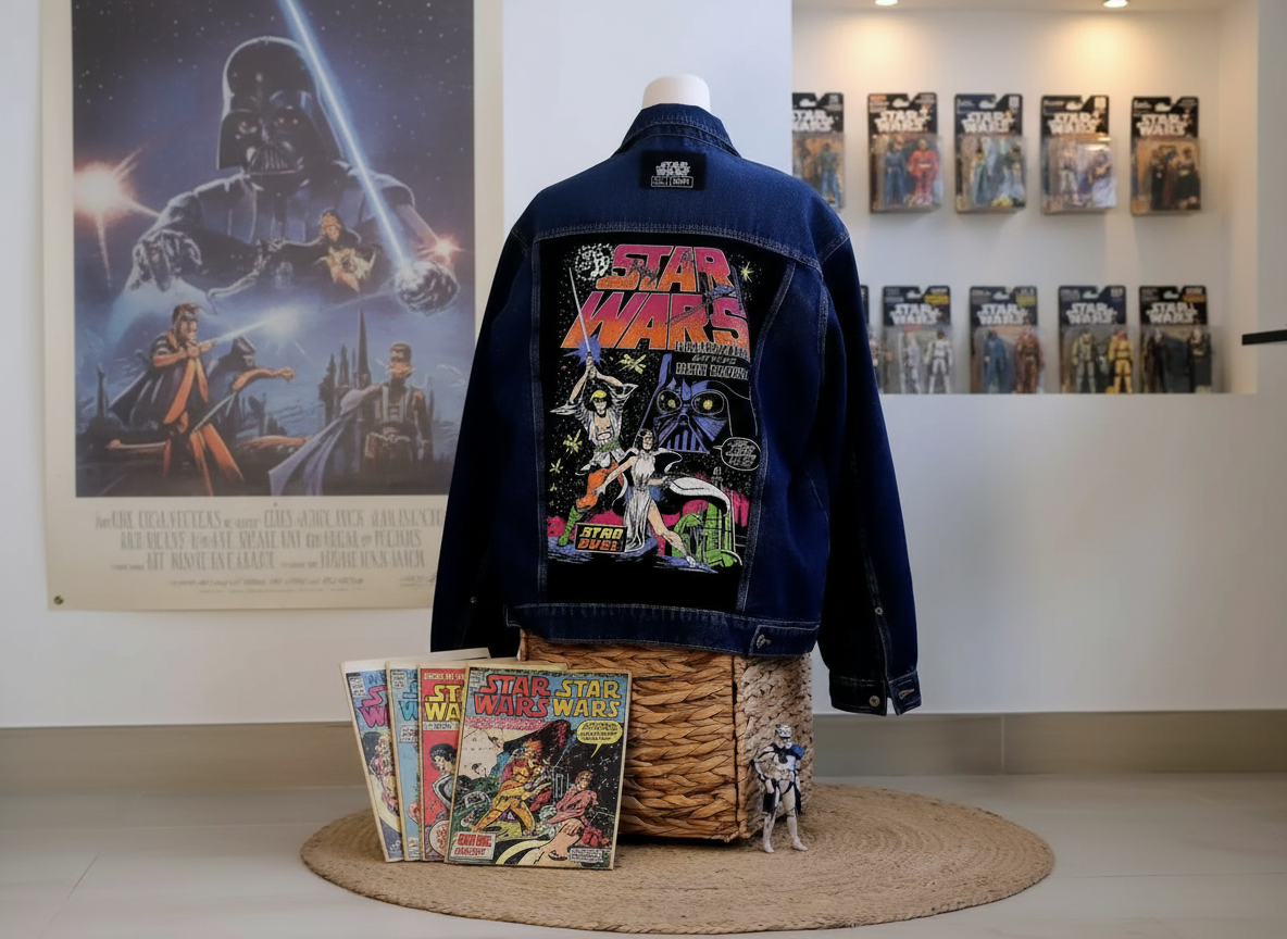 Galaxy – Star Wars denim, playful, cosmic, and narrative