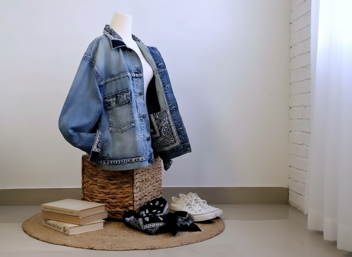 Threaded Memory – classic denim with bandana patterns, evokes heritage & detail