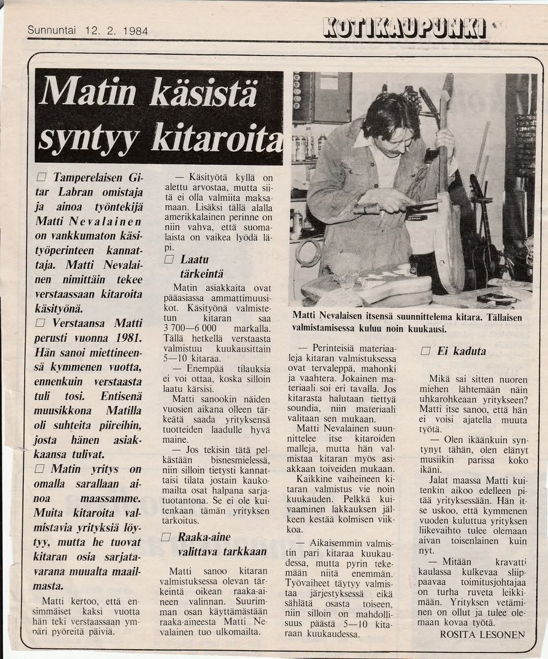 "Matti makes handmade guitars", 1984