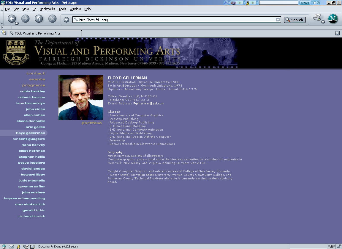 FDU V&PA website design (9/03)