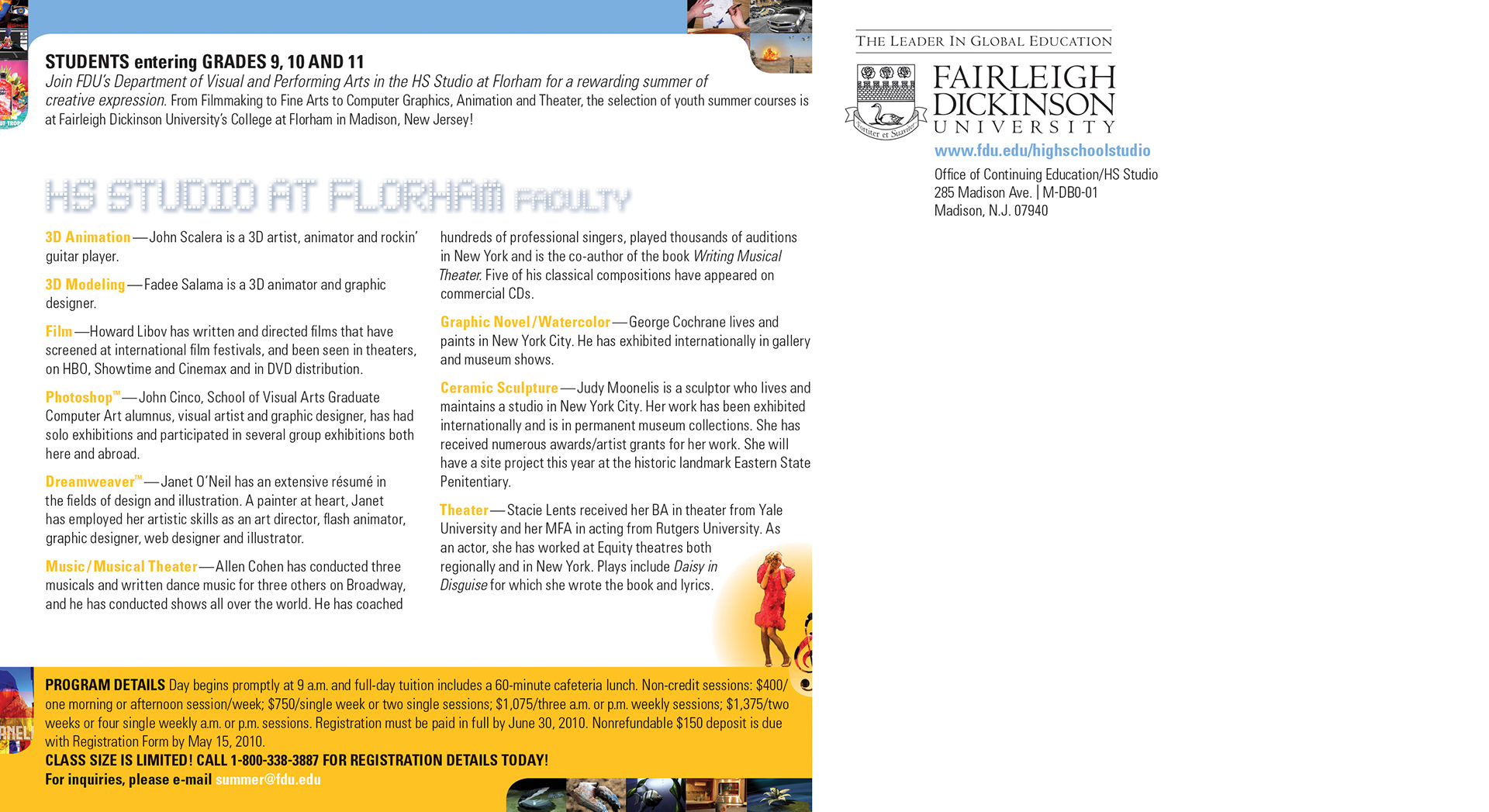 'Discover Summer! HS Studio at Florham' flyer (8/10)