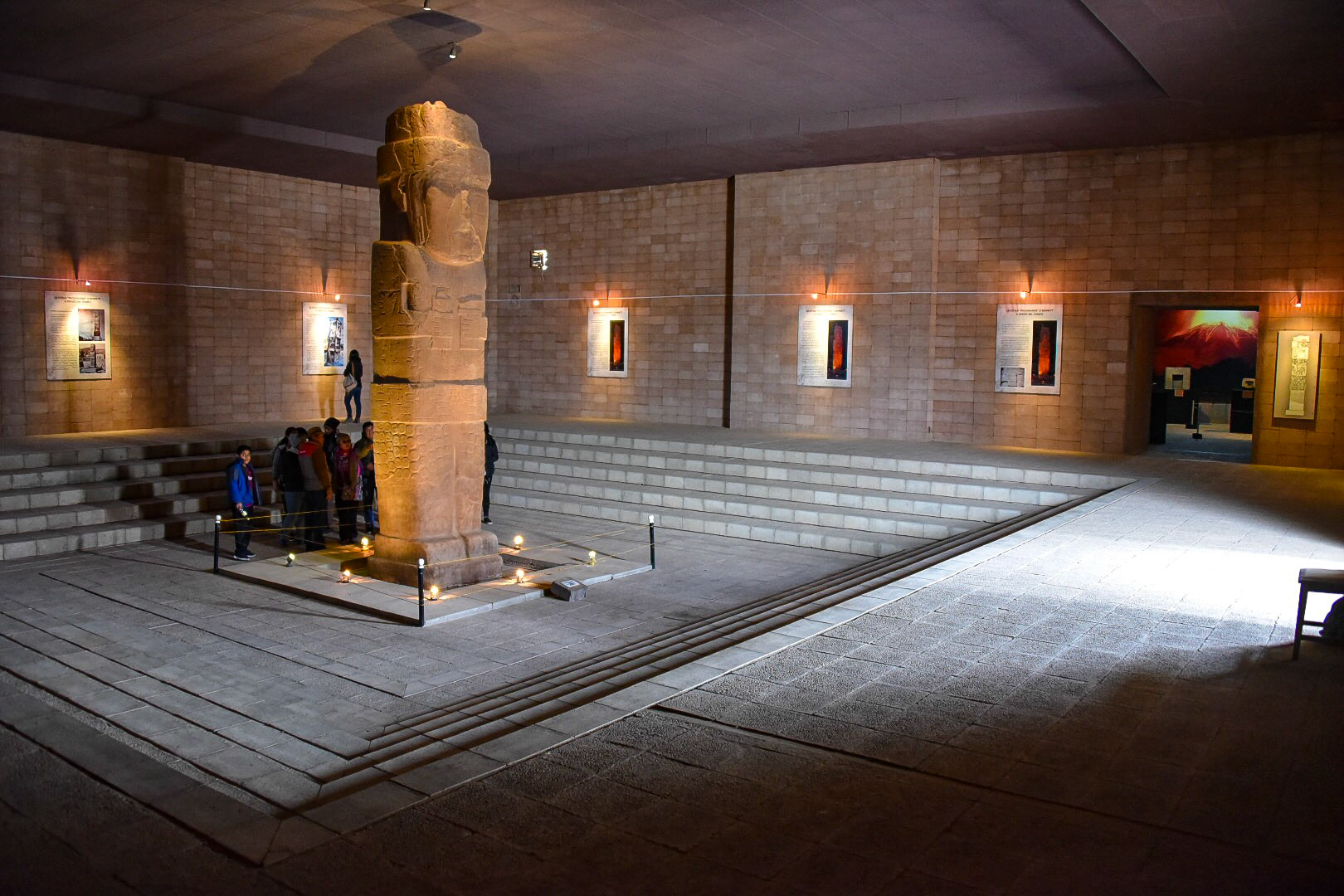 The Bennett Monolith, an ancient stone statue, on display in the Tiwanaku archaeological site museum, near La Paz, Bolivia