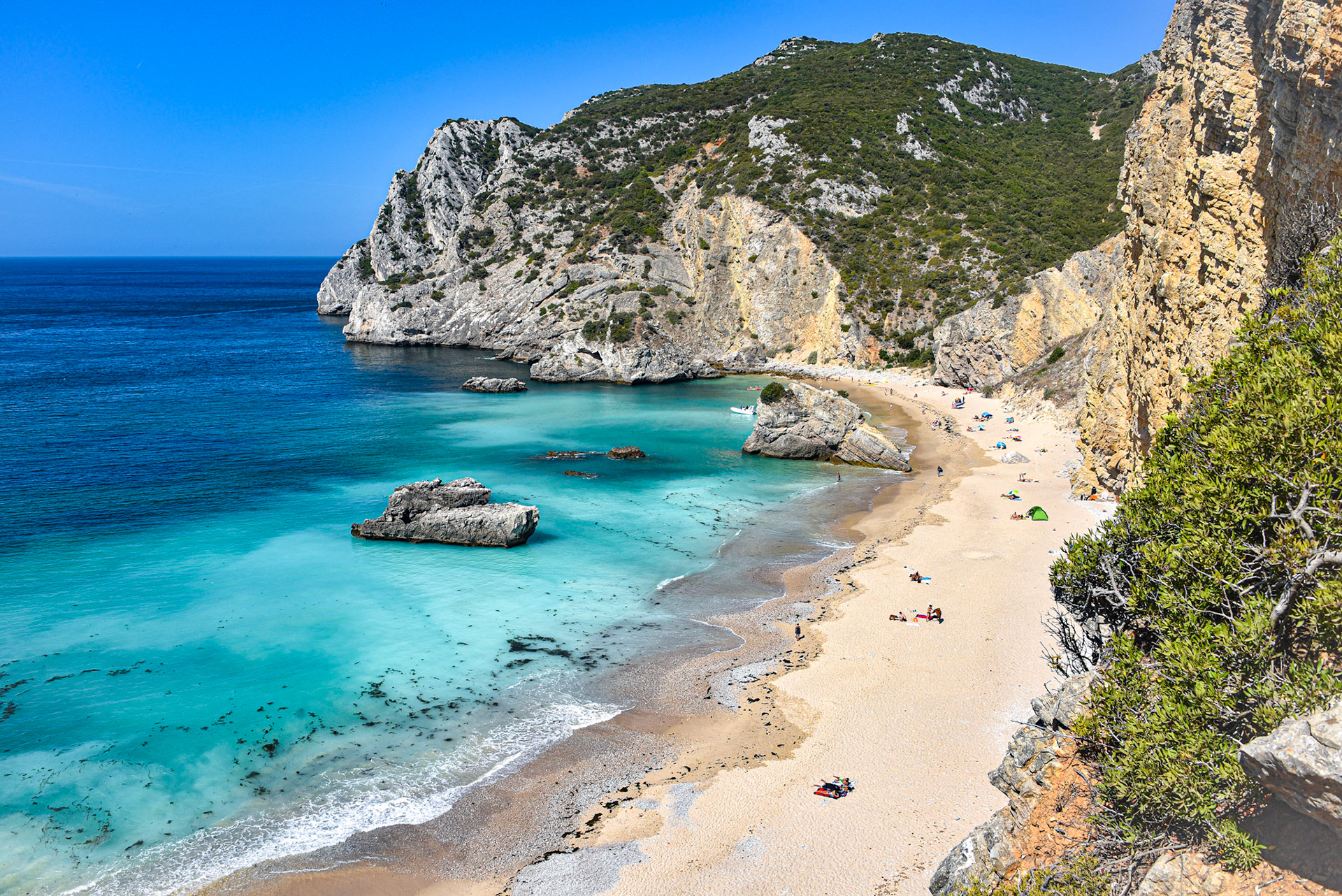 Praia Ribeira do Cavalo, a hidden beach near the town of Sesimbra, Portugal