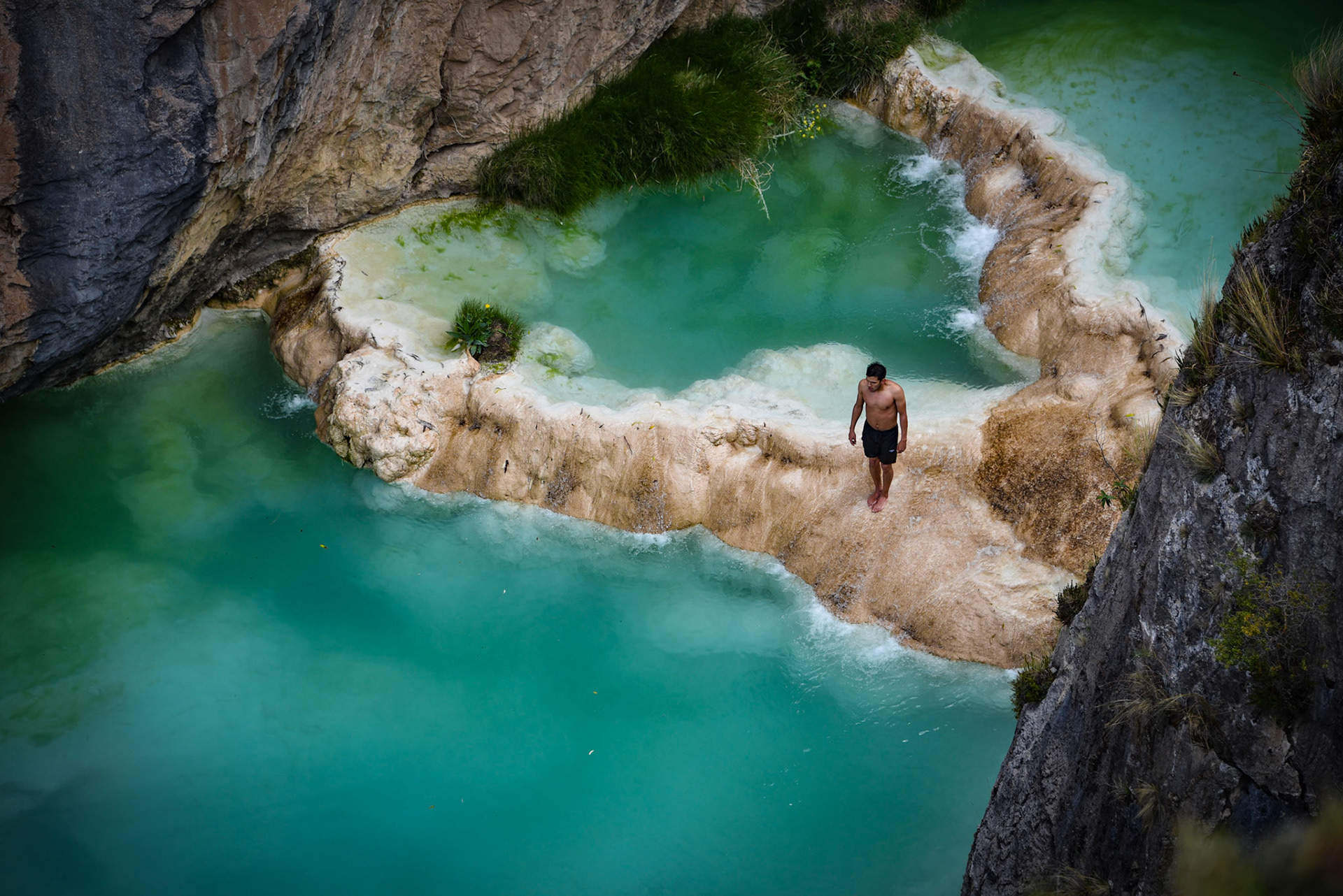 Millpu Lagoon, a series of stunning natural turqoise pools, near the city of Ayacucho, Peru