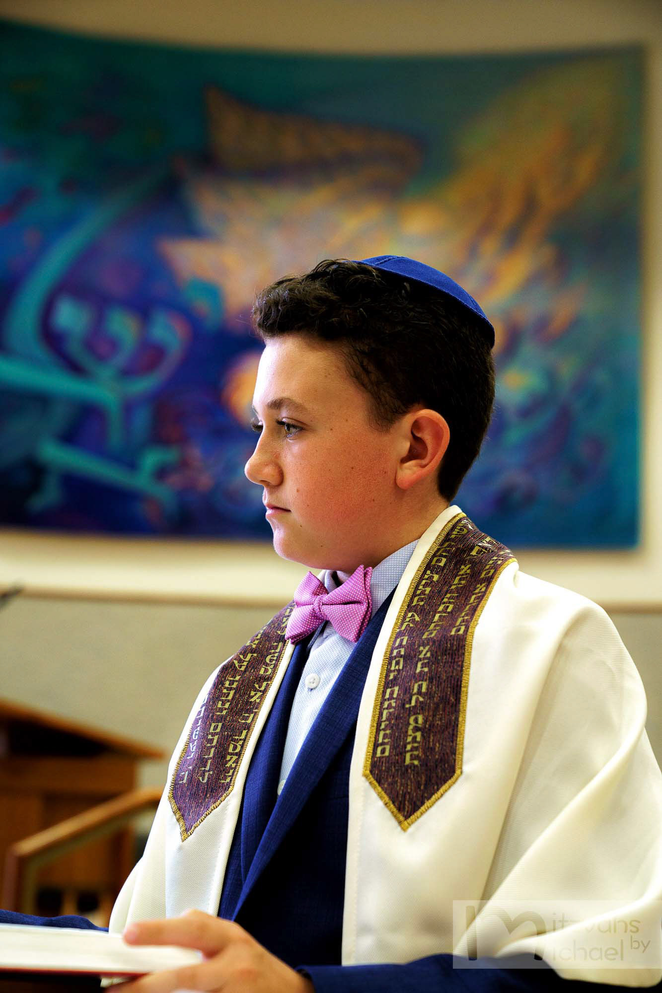 Garrett's Bar Mitzvah rehearsal and portrait session at Beth El Congregation in Bethesda, MD.