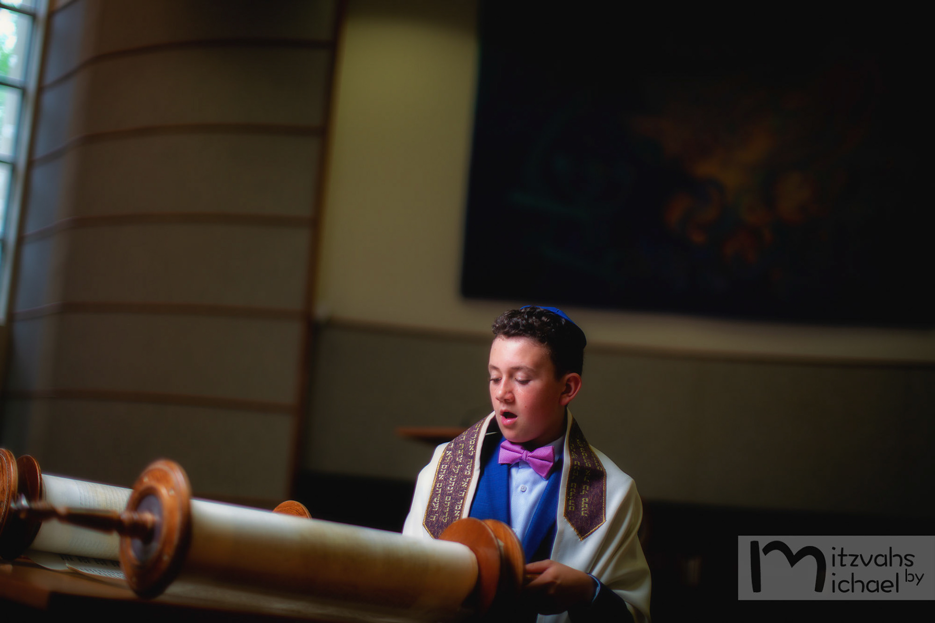 Garrett's Bar Mitzvah rehearsal and portrait session at Beth El Congregation in Bethesda, MD.