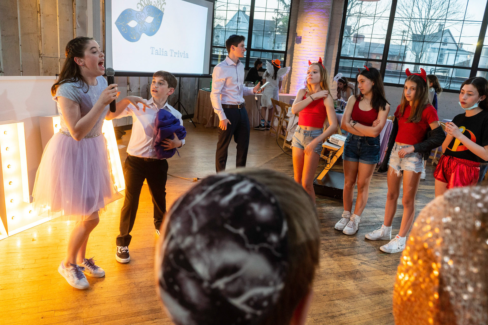 Talia’s bat mitzvah and Megillah reading on Purim on March 18, 2022 at the Accelerator Space in Baltimore, MD