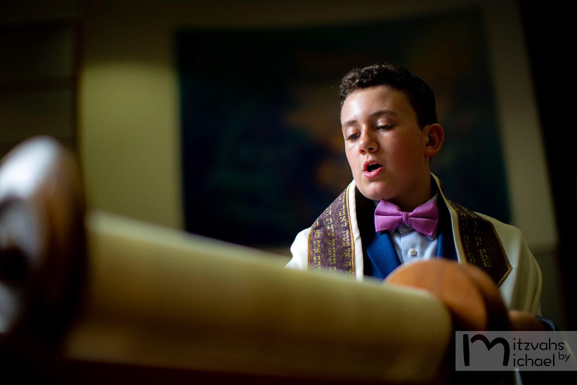 Garrett's Bar Mitzvah rehearsal and portrait session at Beth El Congregation in Bethesda, MD.