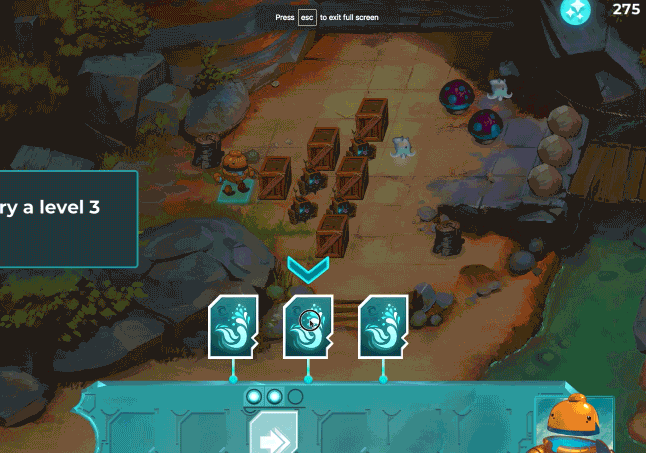 Nab playing an attack card to start the tutorial. (with some very WIP vfx).