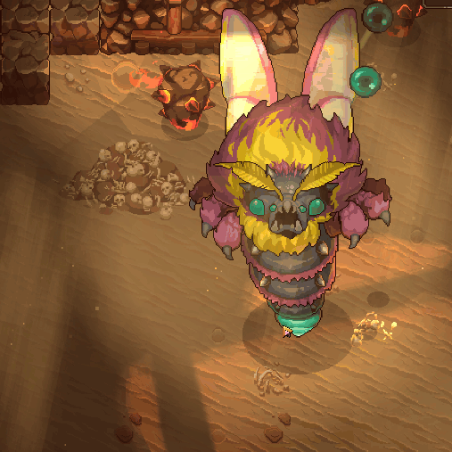 The same ignite effect on a larger enemy. A scale variable determines particle count, and a mask their position.