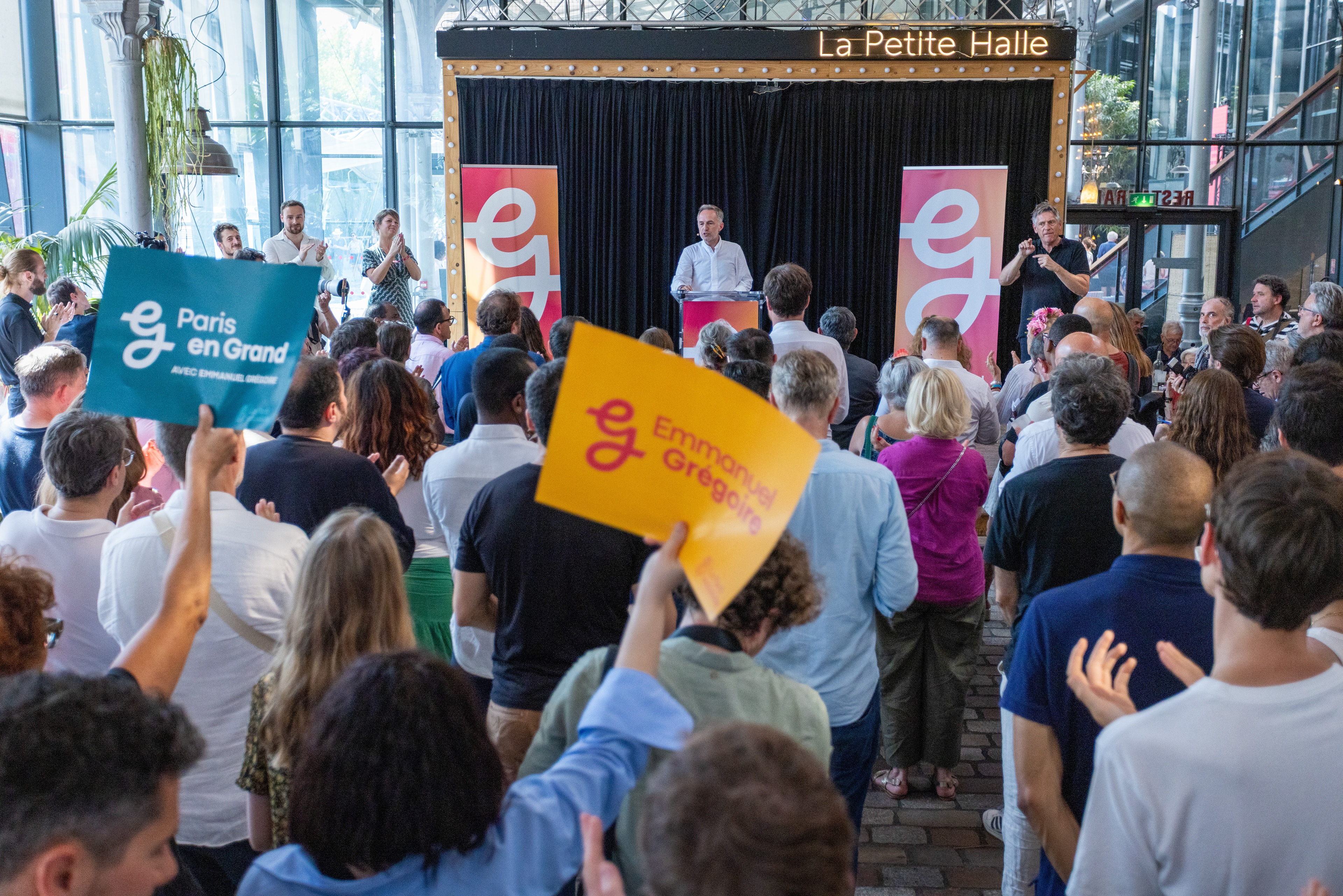 Emmanuel Gregoire - First meeting of campaign at the Petite Halle of La Villette